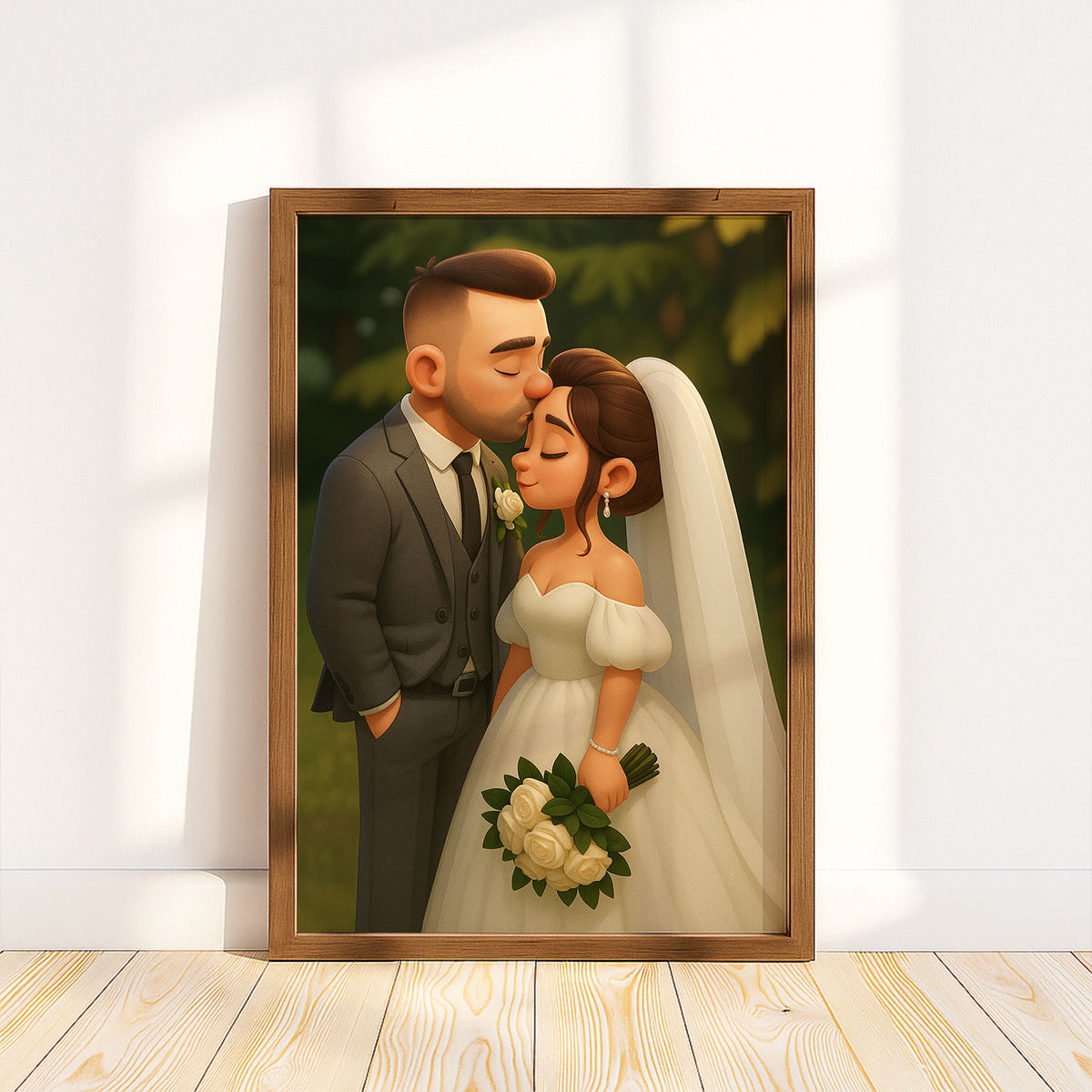 Whimsical Wedding Couple Art Print - Romantic Animated Style for Timeless Home Decor
 - 1