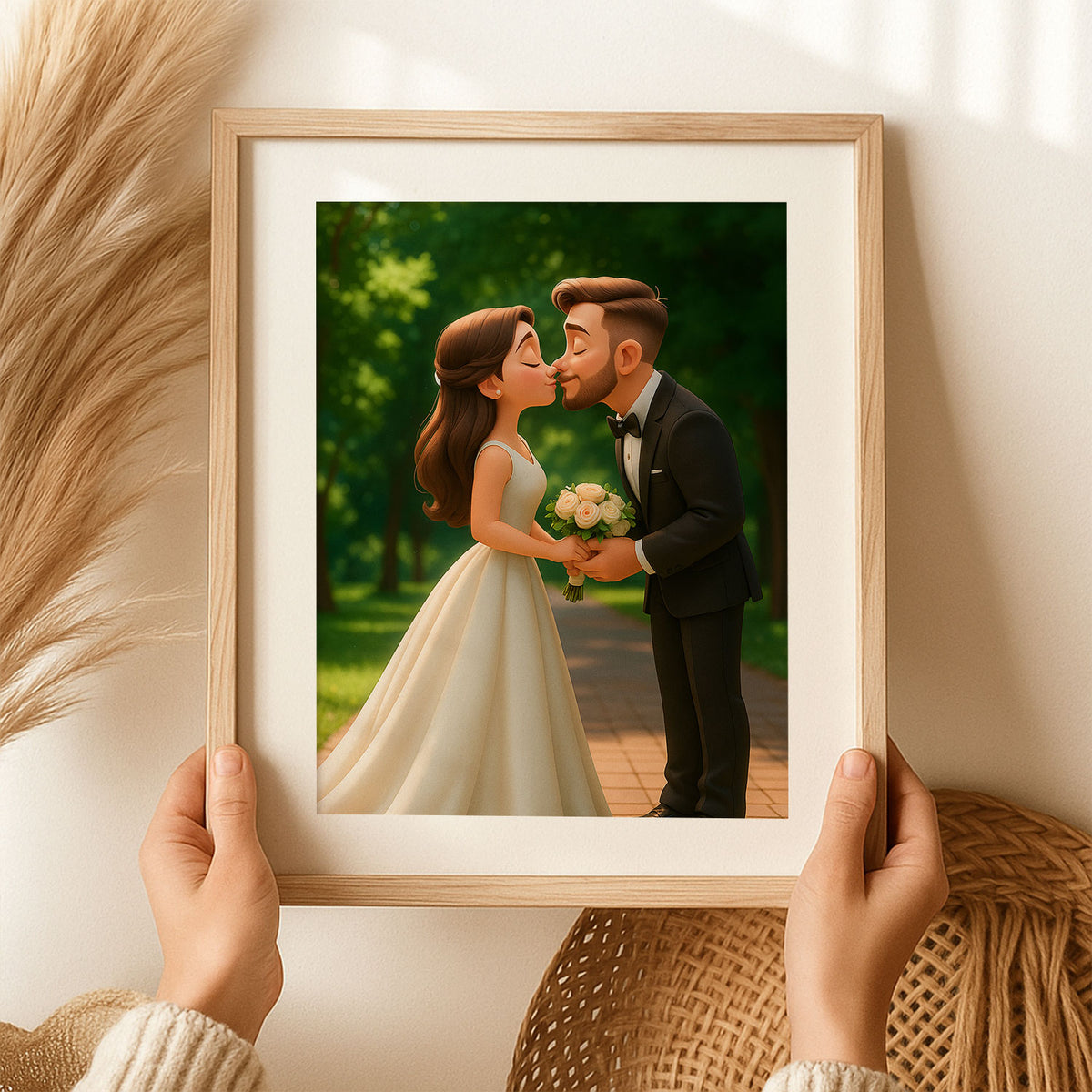 Charming Cartoon Couple Wedding Portrait: Enchanting Animated Style for Your Home Decor
 - 1
