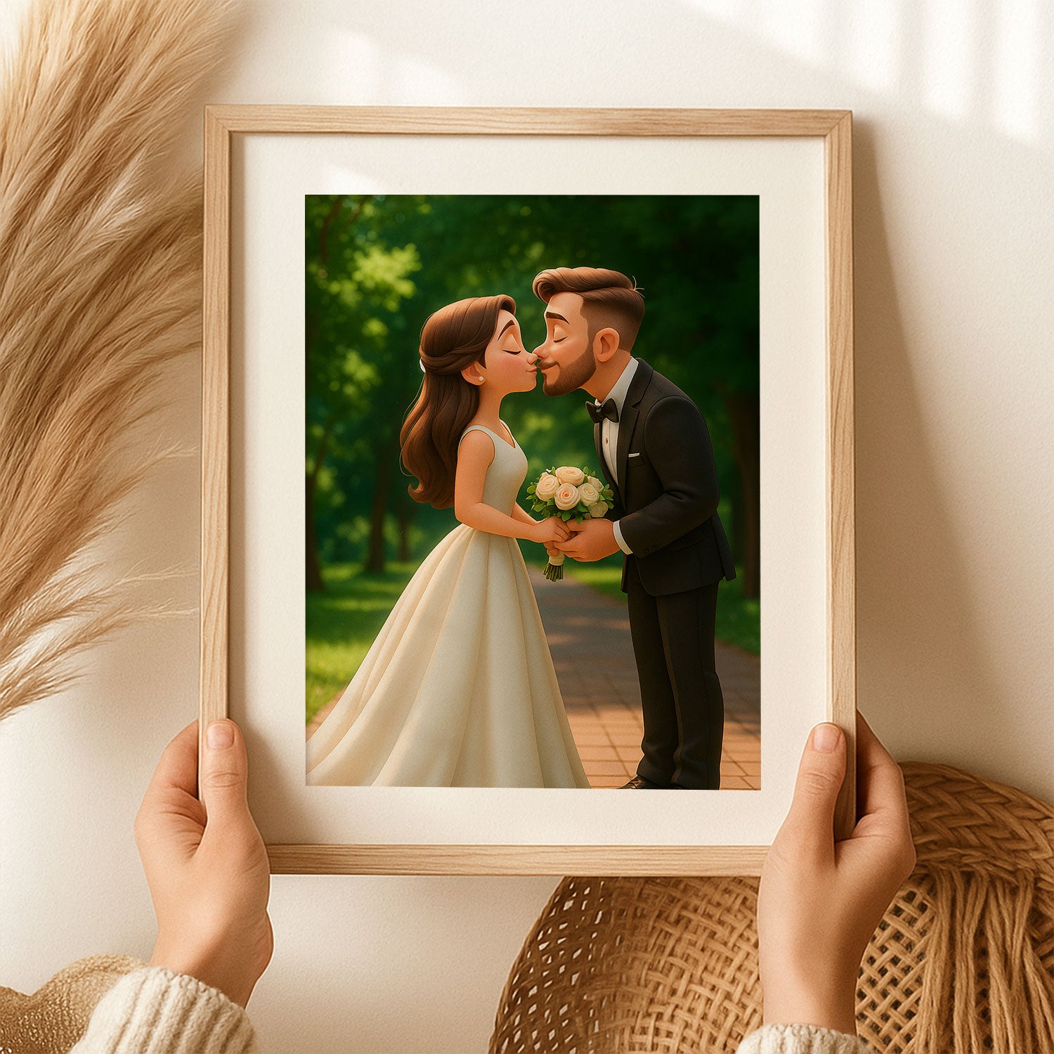 Charming Cartoon Couple Wedding Portrait: Enchanting Animated Style for Your Home Decor
 - 1