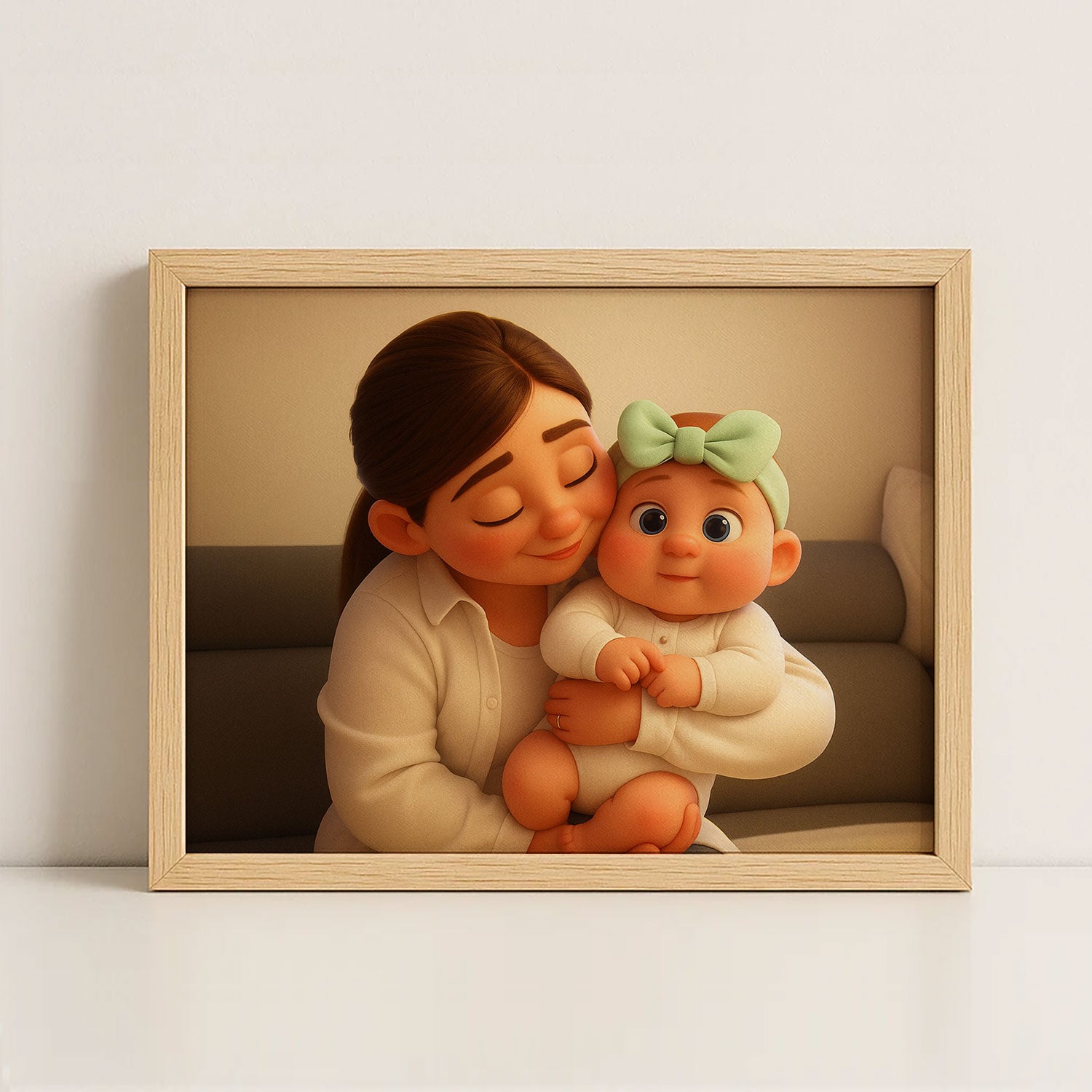 Charming Cartoon Art of a Mother and Baby Embracing - Heartwarming Home Decor for Nursery or Living Room
 - 1