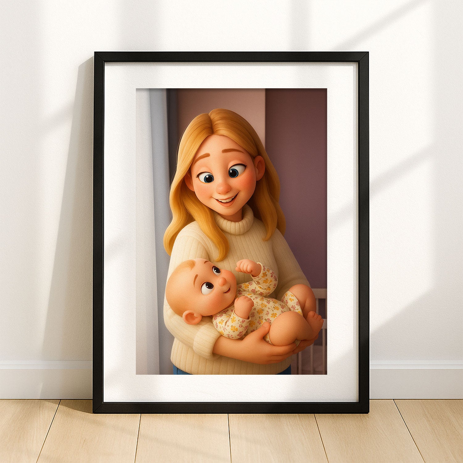 Heartwarming Mother-Child Bond: Adorable Cartoon Art Print for Your Home Décor - Perfect Gift for Moms and New Parents
 - 1