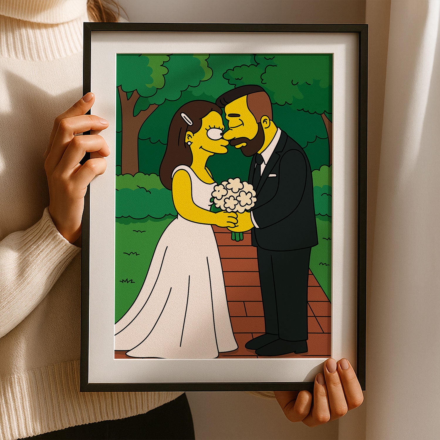 Whimsical Cartoon Wedding Art Print in Iconic Style – Celebrate Love with a Unique Simpsons-Inspired Design
 - 1