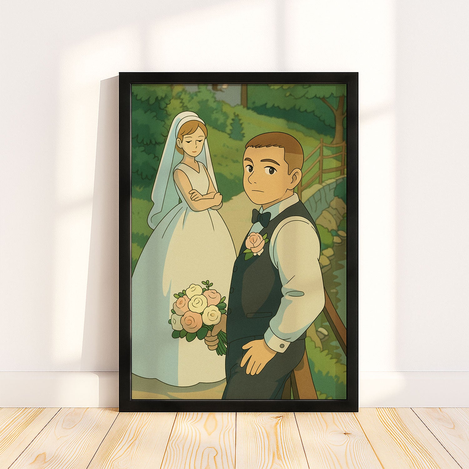 Charming Vintage Wedding Kiss Art Print - Romantic Couple Illustration for Home Decor
 - 1