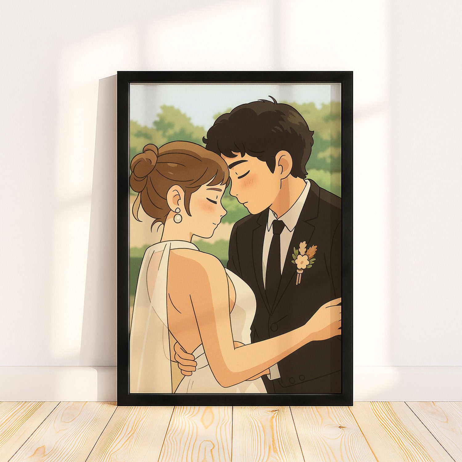Romantic Wedding Couple Art Print in Charming Cartoon Style – Perfect for Home Décor and Gifts
 - 1