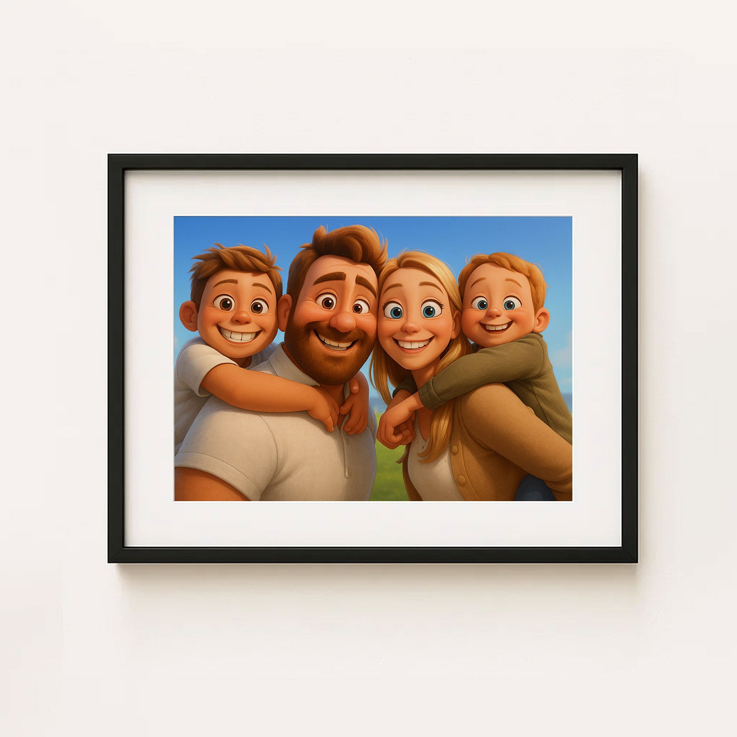 Charming Family Portrait in Playful Cartoon Style – Celebrate Love and Joy in Art
 - 1