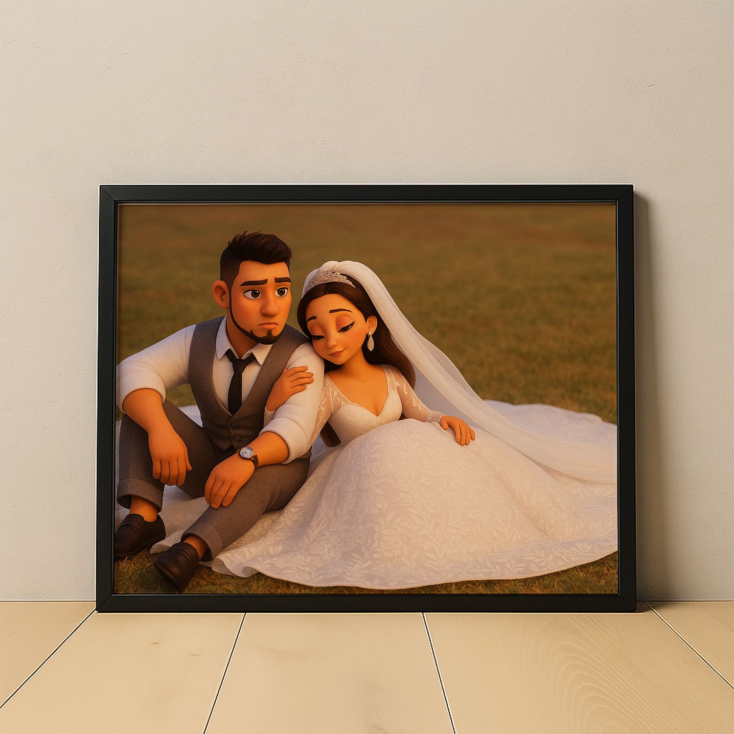 Charming Animated Wedding Portrait of Bride and Groom - Perfect for Home Decor and Gift Ideas
 - 1