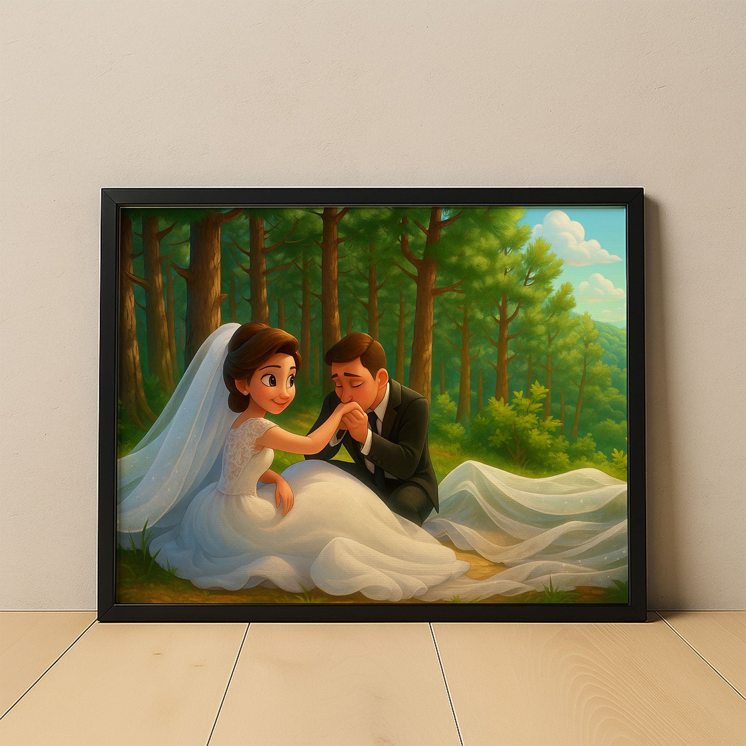 Charming Cartoon Wedding Art: Cute Couple Portrait for Your Home Decor Collection
 - 1