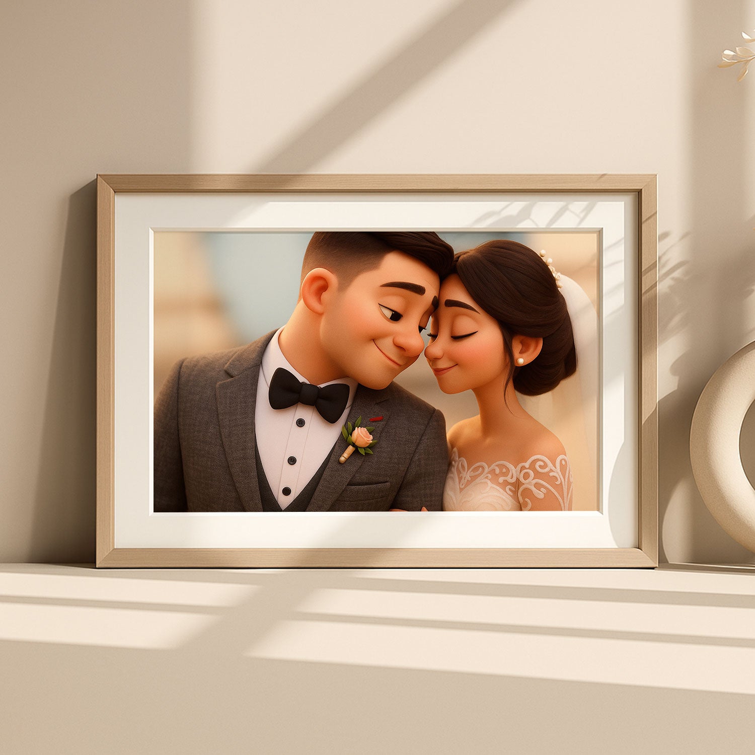 Charming Animated Wedding Portrait: Love and Joy Captured in Whimsical Style
 - 1