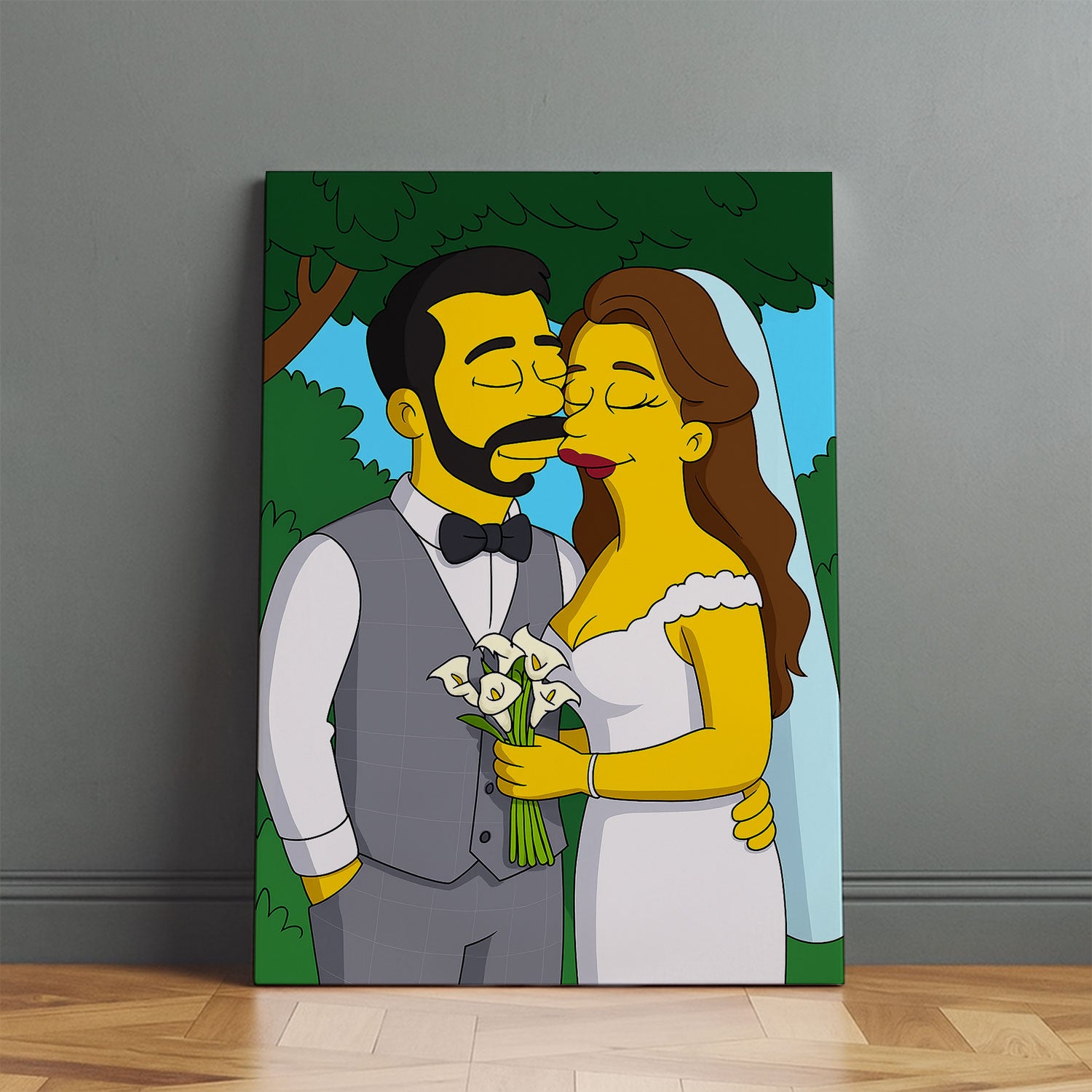Charming Simpsons Wedding Art Print - Homage to Love in Vibrant Cartoon Style
 - 1