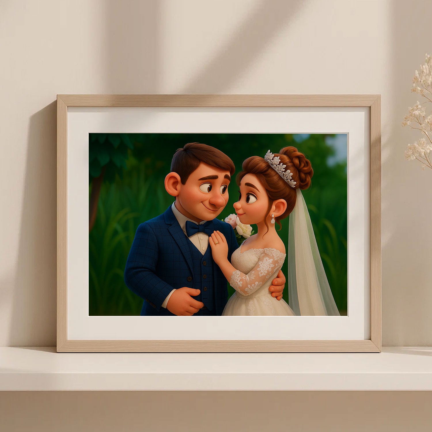 Beautiful Animated Wedding Portrait of a Happy Couple in a Charming Style - Perfect for Your Home Decor
 - 1