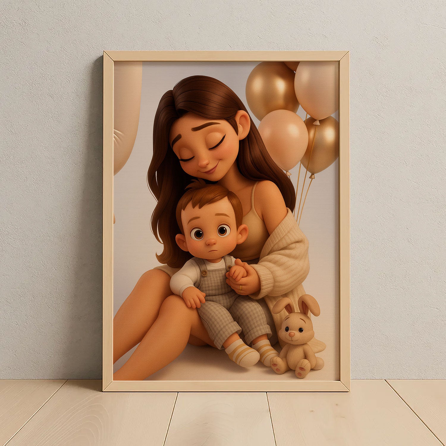Charming Cartoon Mother and Daughter Portrait | Whimsical Animation Art for Cozy Home Decor
 - 1
