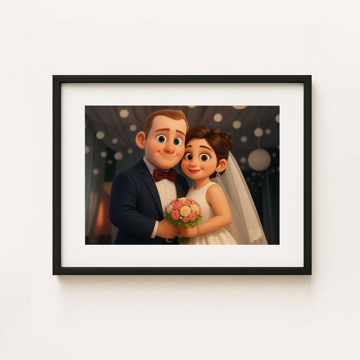 Charming Cartoon Wedding Kiss Art Print – Perfect Gift for Newlyweds and Couples in Love
 - 1