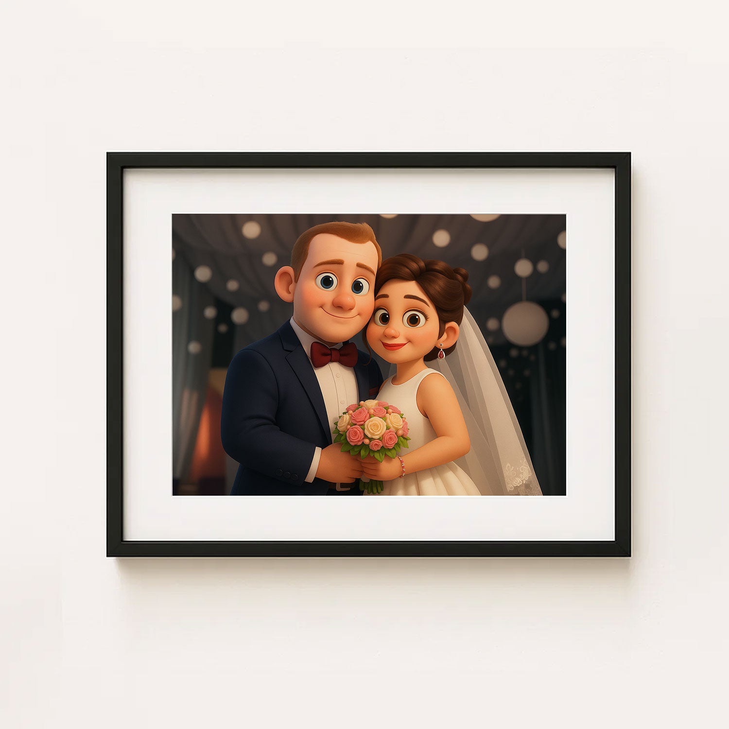 Charming Cartoon Wedding Kiss Art Print – Perfect Gift for Newlyweds and Couples in Love
 - 1