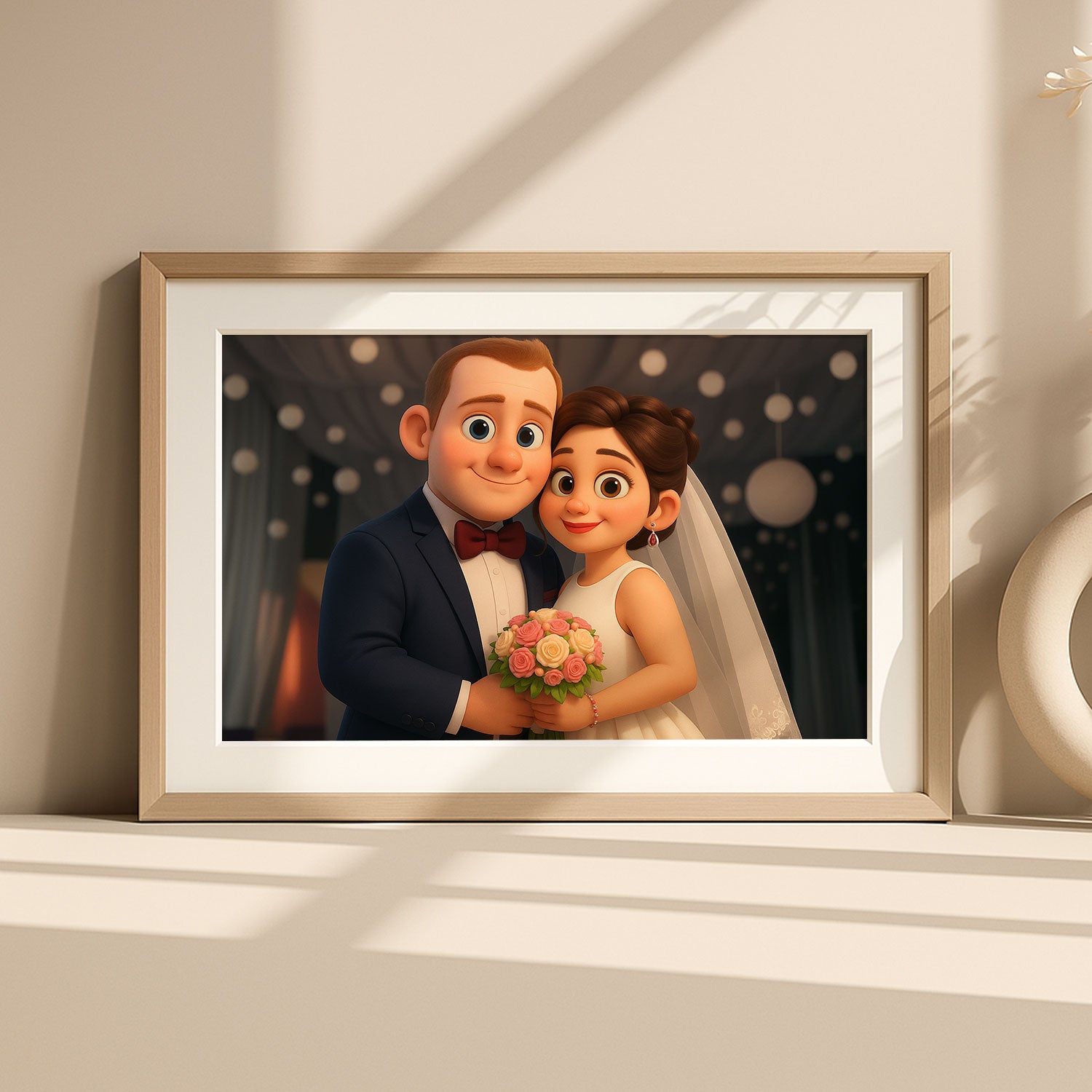 Charming Cartoon Wedding Portrait of a Happy Couple | Ideal Art for Home Decor
 - 1