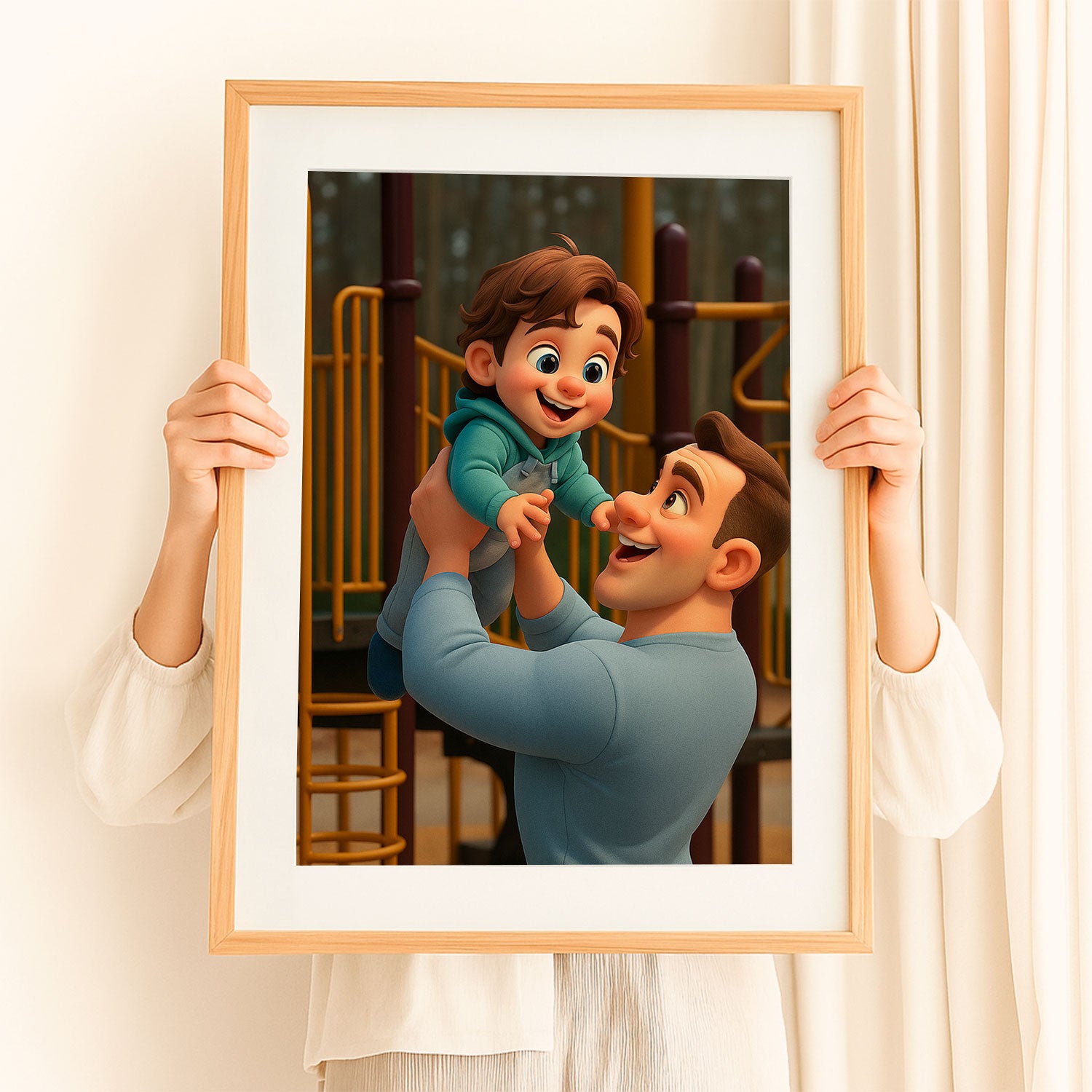 Charming Mother-Daughter Cartoon Portraits in Vibrant Colors - Perfect for Home Decor
 - 1