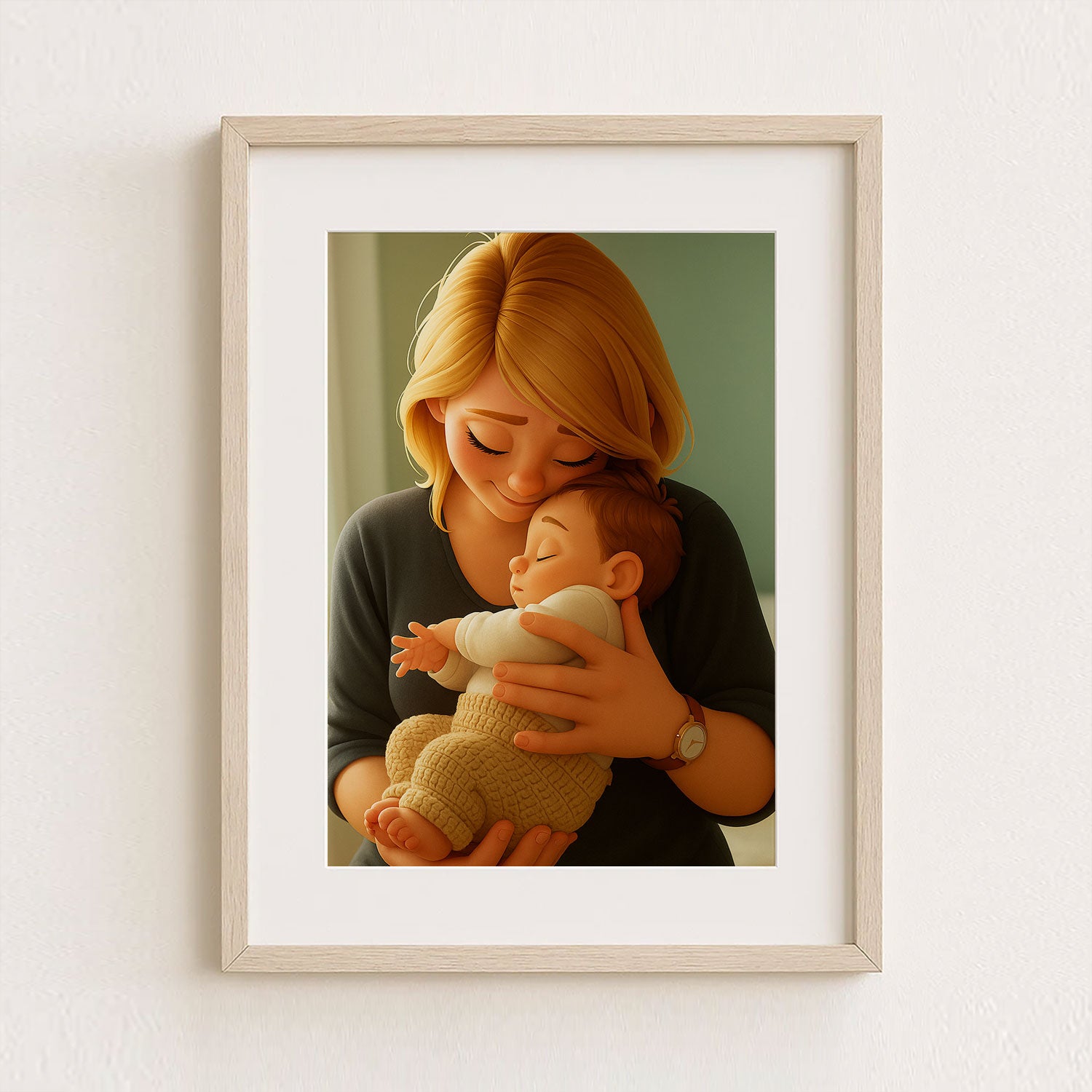 Adorable Mother and Baby Art Print in Colorful Cartoon Style – Perfect for Nursery Decor and Children's Room Wall Art
 - 1