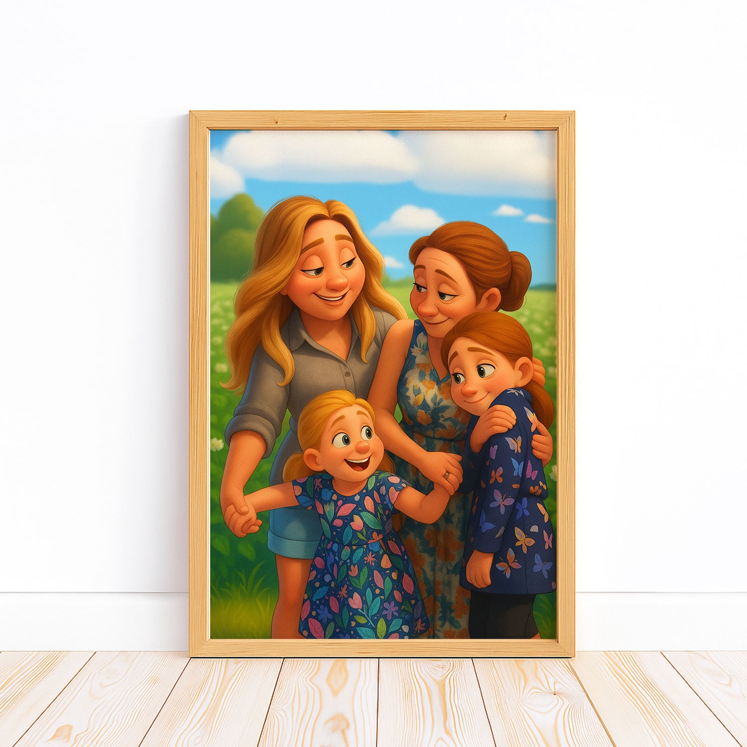 Heartwarming Cartoon Portrait of Father and Son in Vibrant Colors – Perfect Family Artwork for Your Home
 - 1
