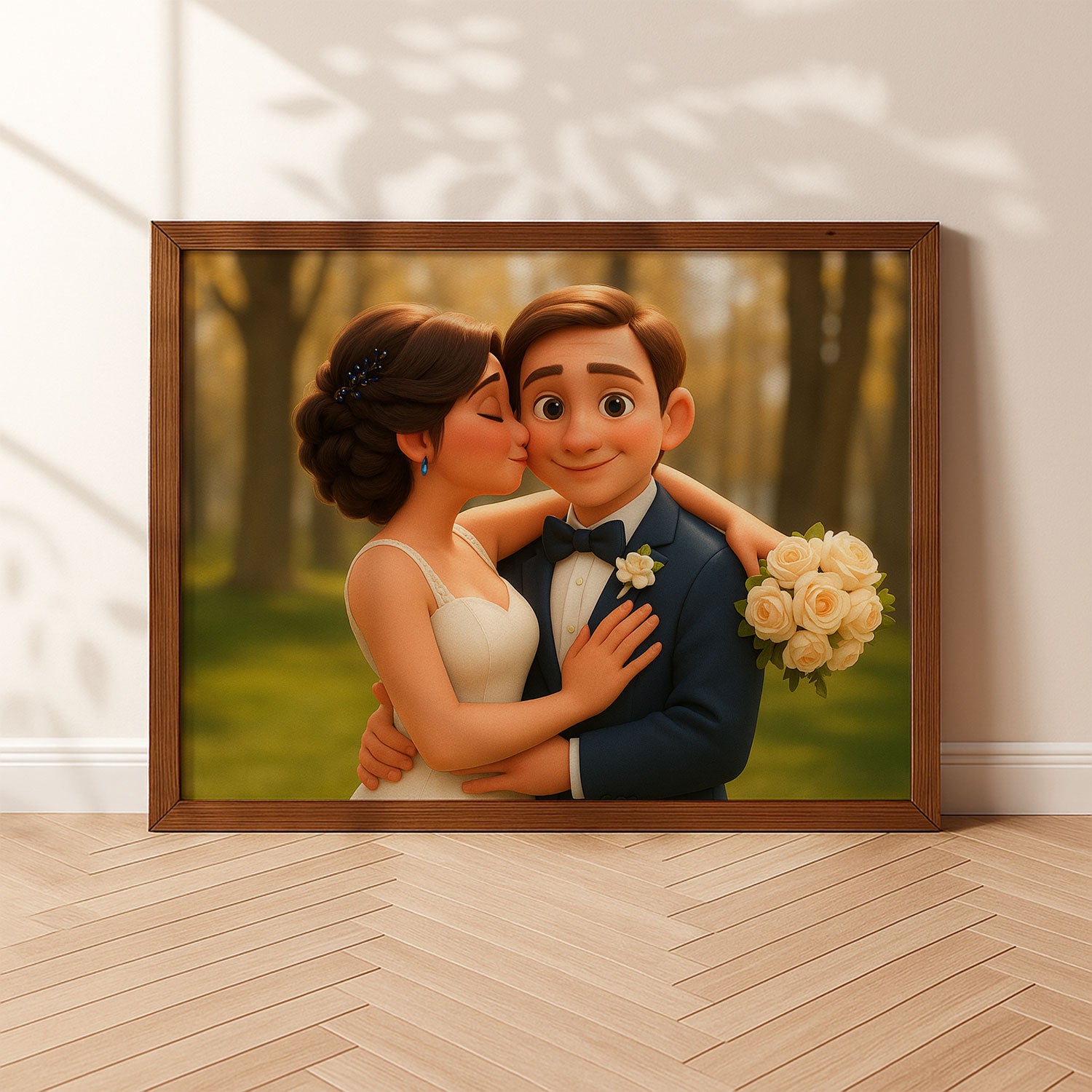 Charming Animated Wedding Portrait: Celebrate Love with Whimsical Art Style
 - 1