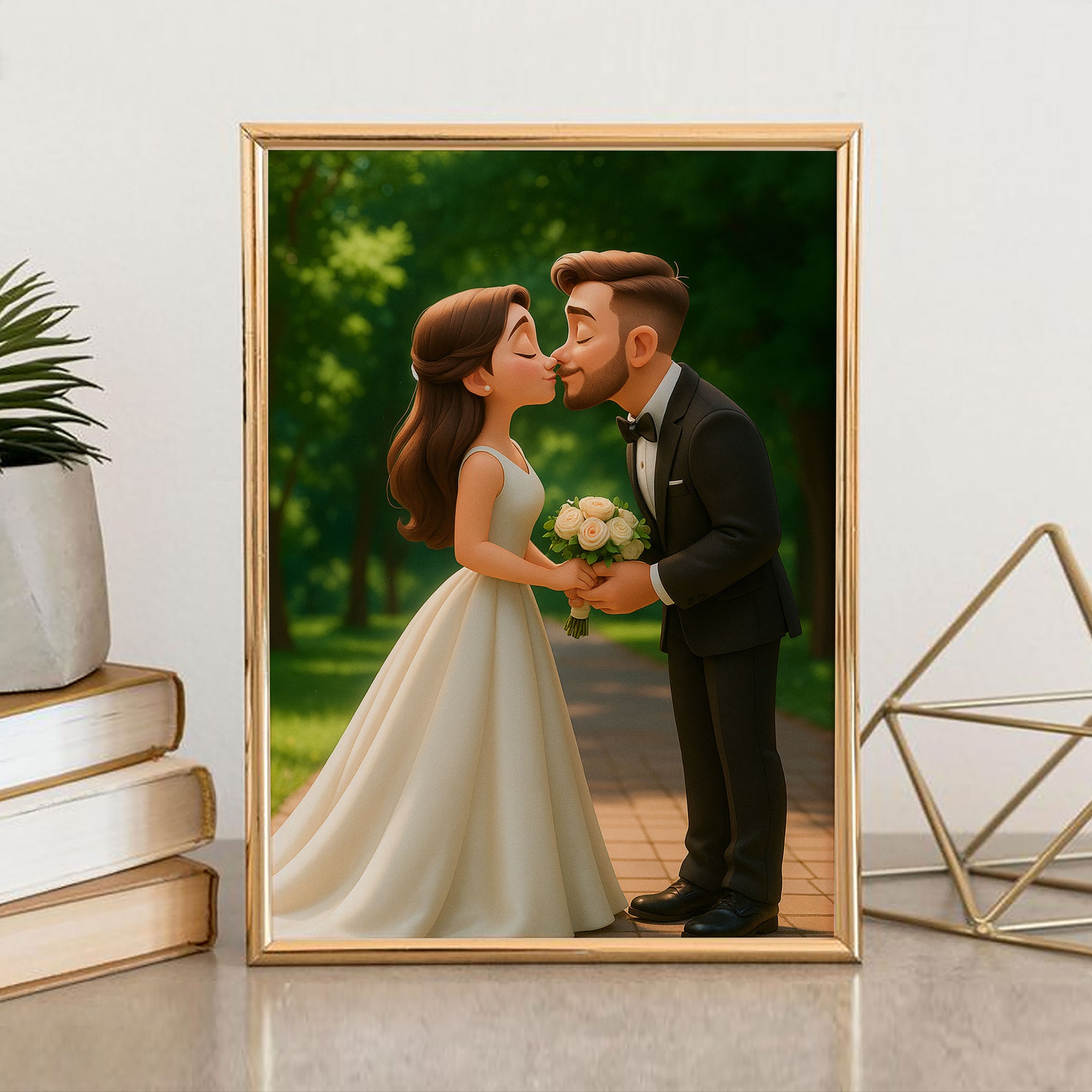 Charming Animated Wedding Couple Artwork - Perfect for Romantic Home Décor
 - 1