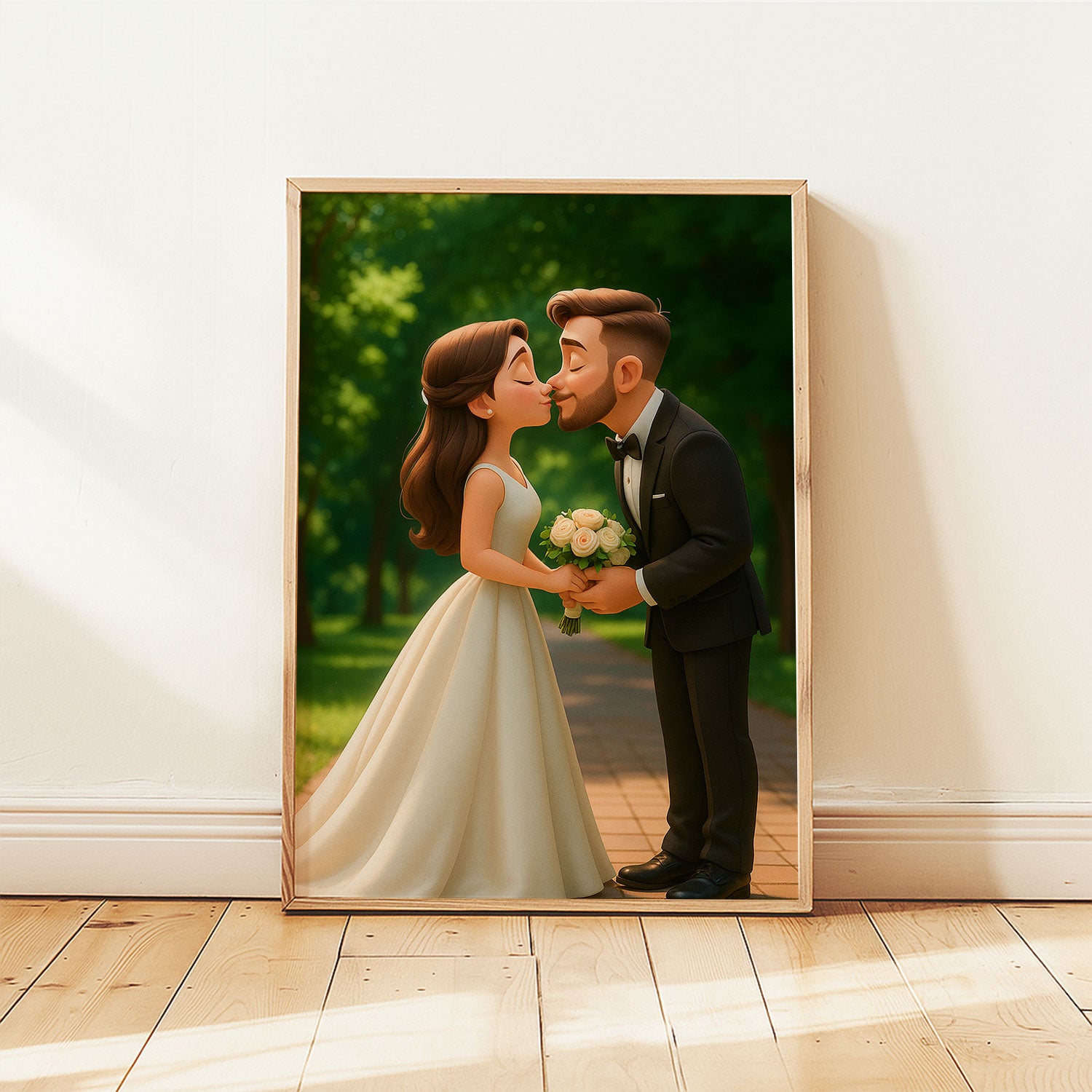Charming Cartoon Wedding Portrait of Bride and Groom – Perfect Gift for Newlyweds and Wedding Decor
 - 1