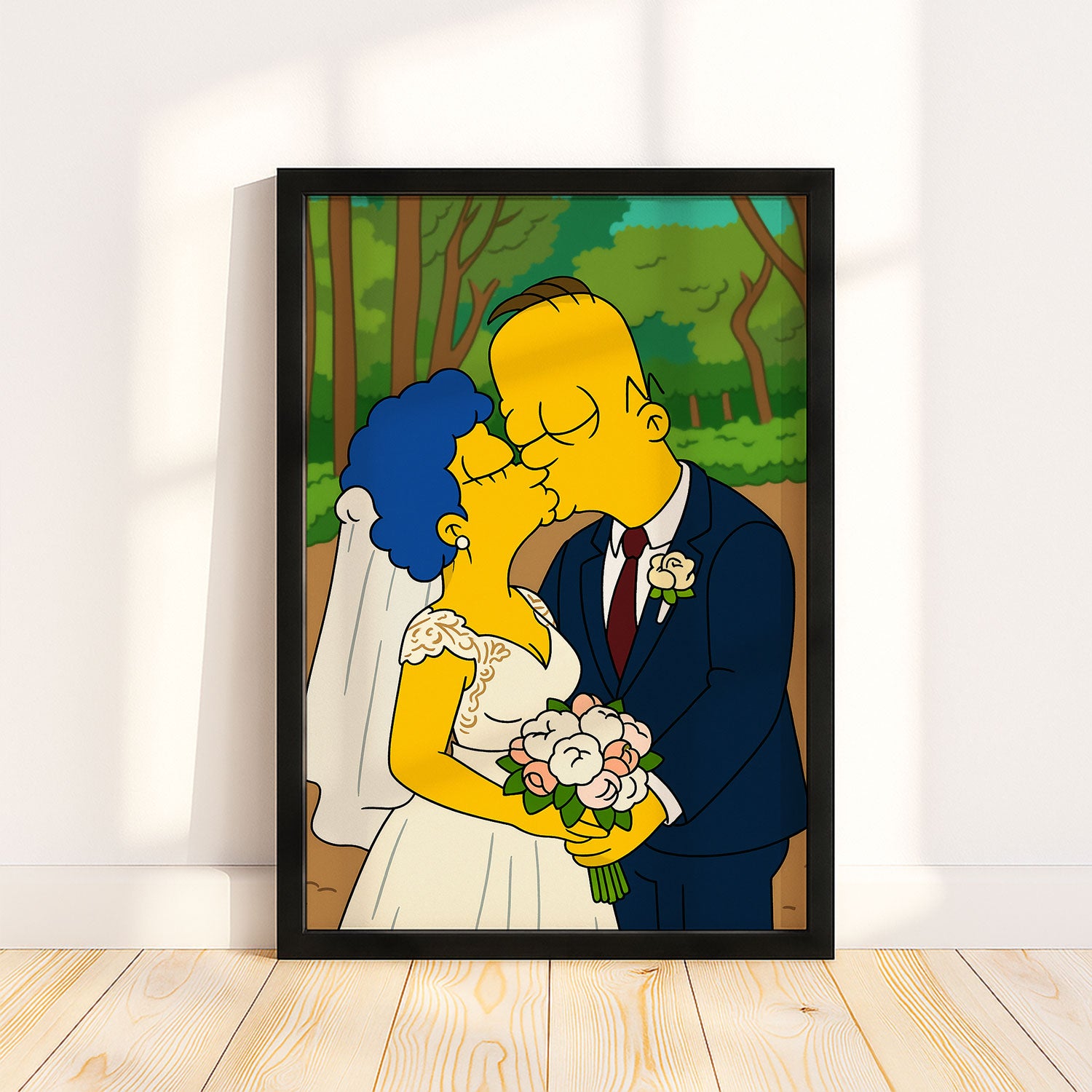 Whimsical Simpsons Wedding Art Print – Celebrate Love with Fun Cartoon Style Decor
 - 1