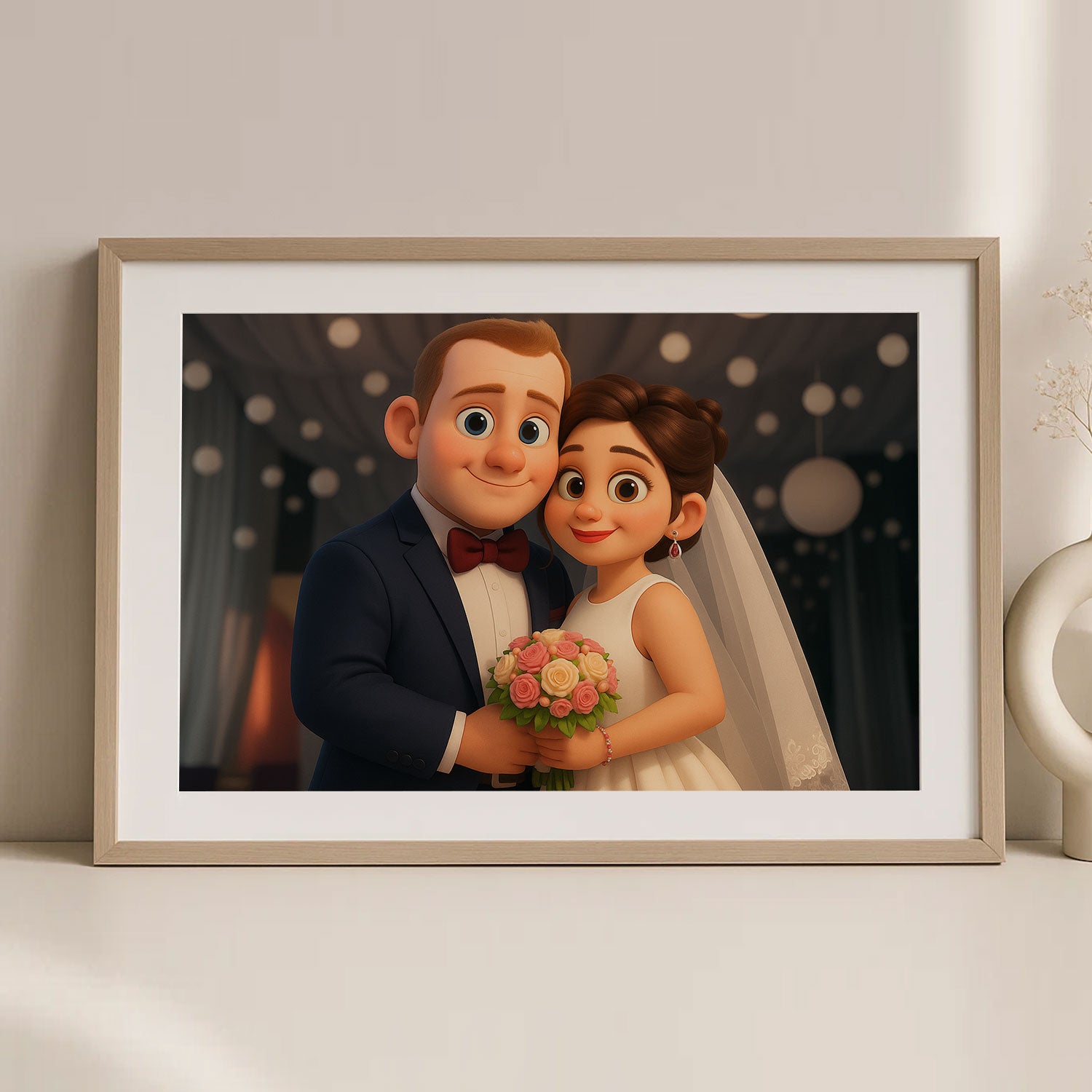 Charming Cartoon Couple Kissing – Romantic Wedding Artwork for Home Decor
 - 1