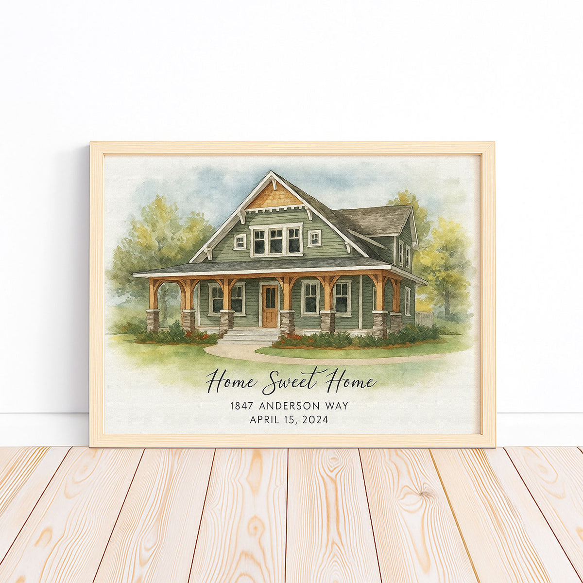 Custom Watercolor House Portrait - The Simmons Home at 534 Juniper Lane - Unique Wall Art for Home Decor
 - 1