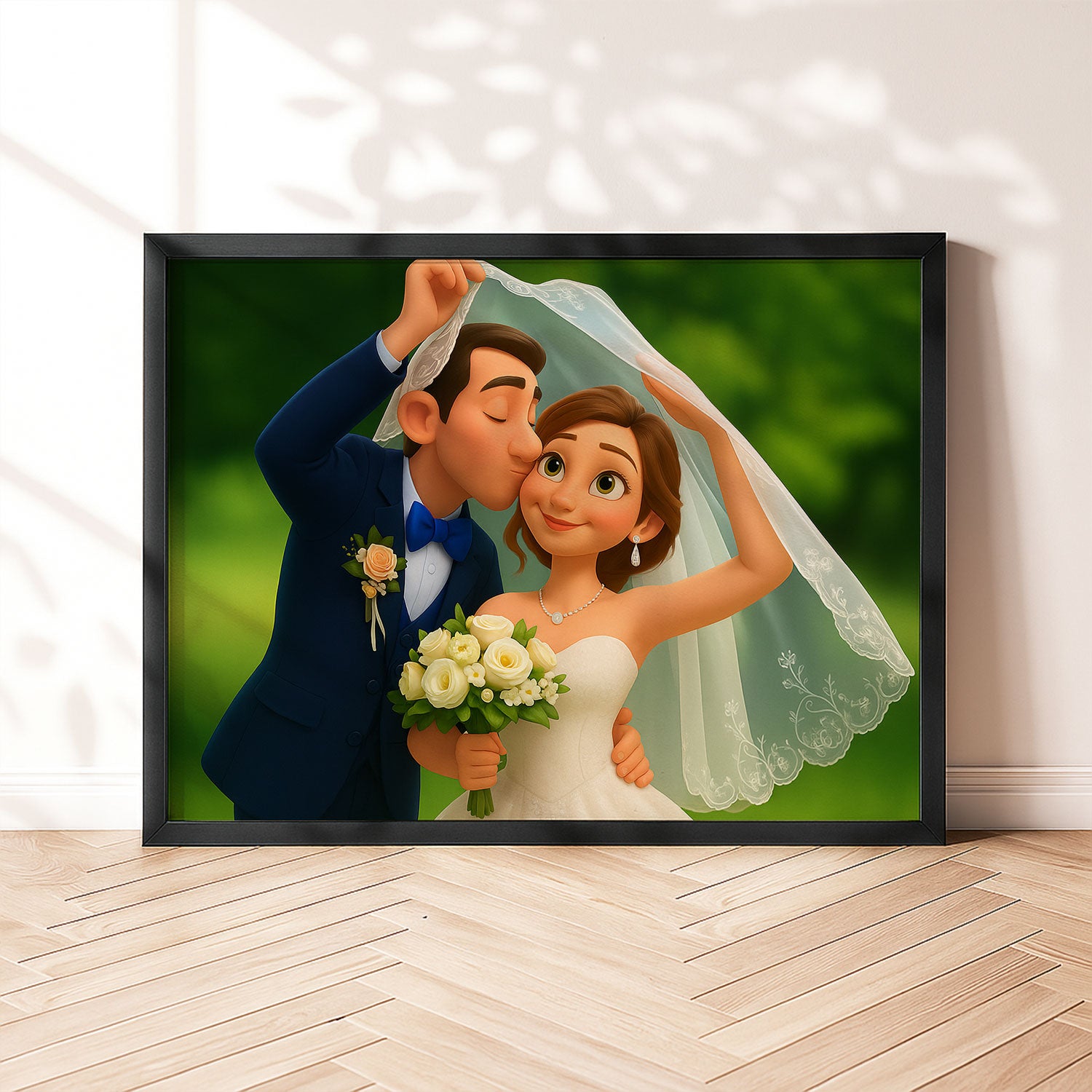 Charming Animated Wedding Portrait of Couple in Love - Perfect Art for Home Decor
 - 1