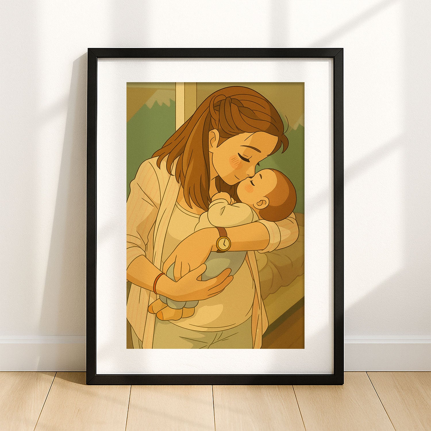 Heartwarming Mother and Baby Illustration for Nursery Decor in Vintage Cartoon Style – Perfect Gift for New Parents
 - 1