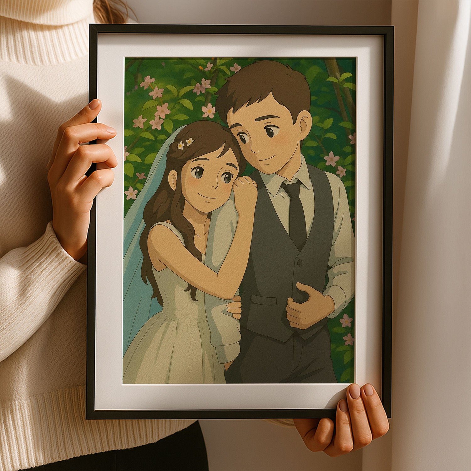Charming Anime-Style Wedding Artwork: Celebrate Love with Unique Hand-Drawn Portrait of Bride and Groom
 - 1