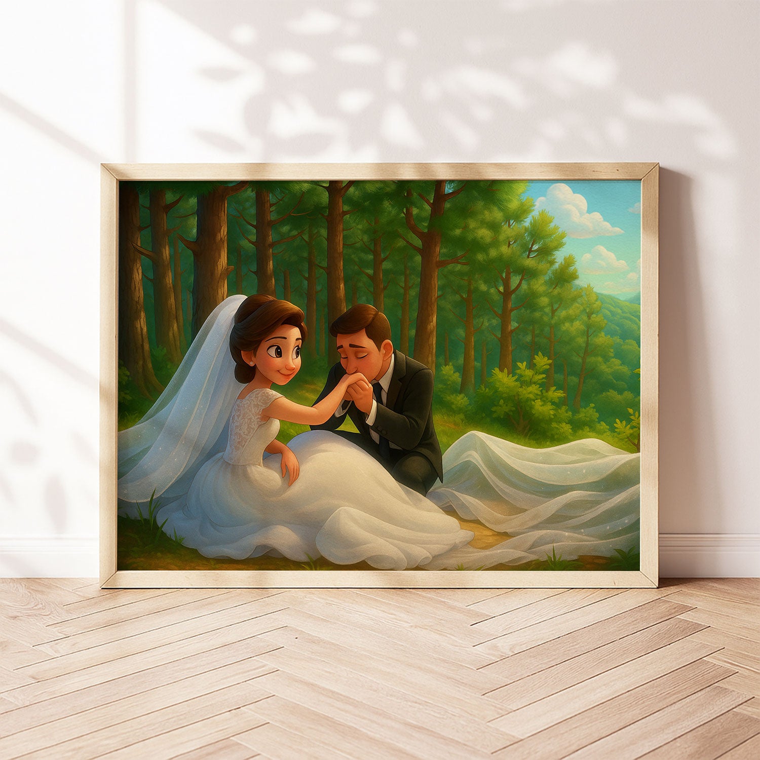 Charming Animated Wedding Couple Art Print - Perfect for Home Decor and Romantic Gifts
 - 1