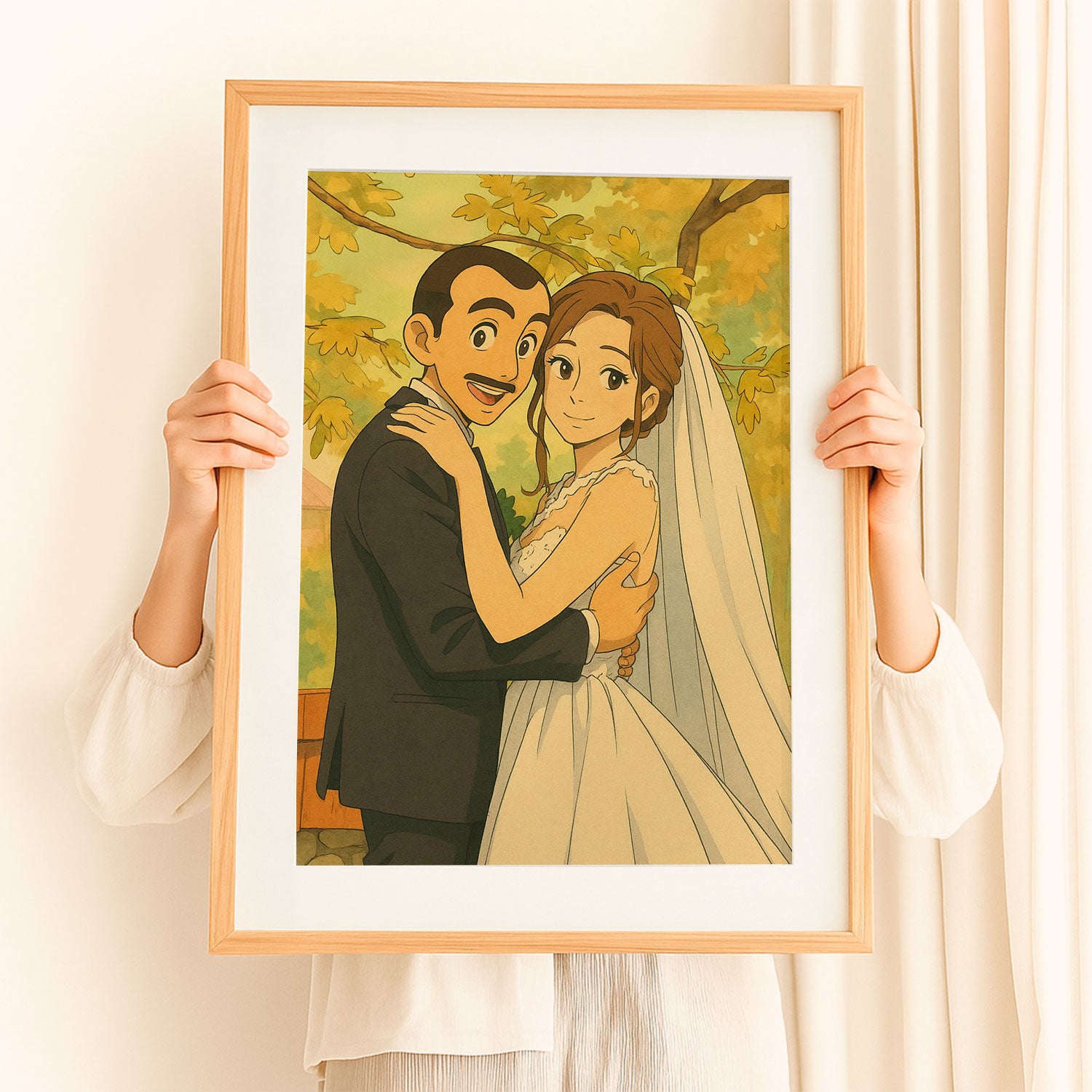 Romantic Anime-Style Wedding Art: Enchanting Couple Embraced in Nature's Glow
 - 1