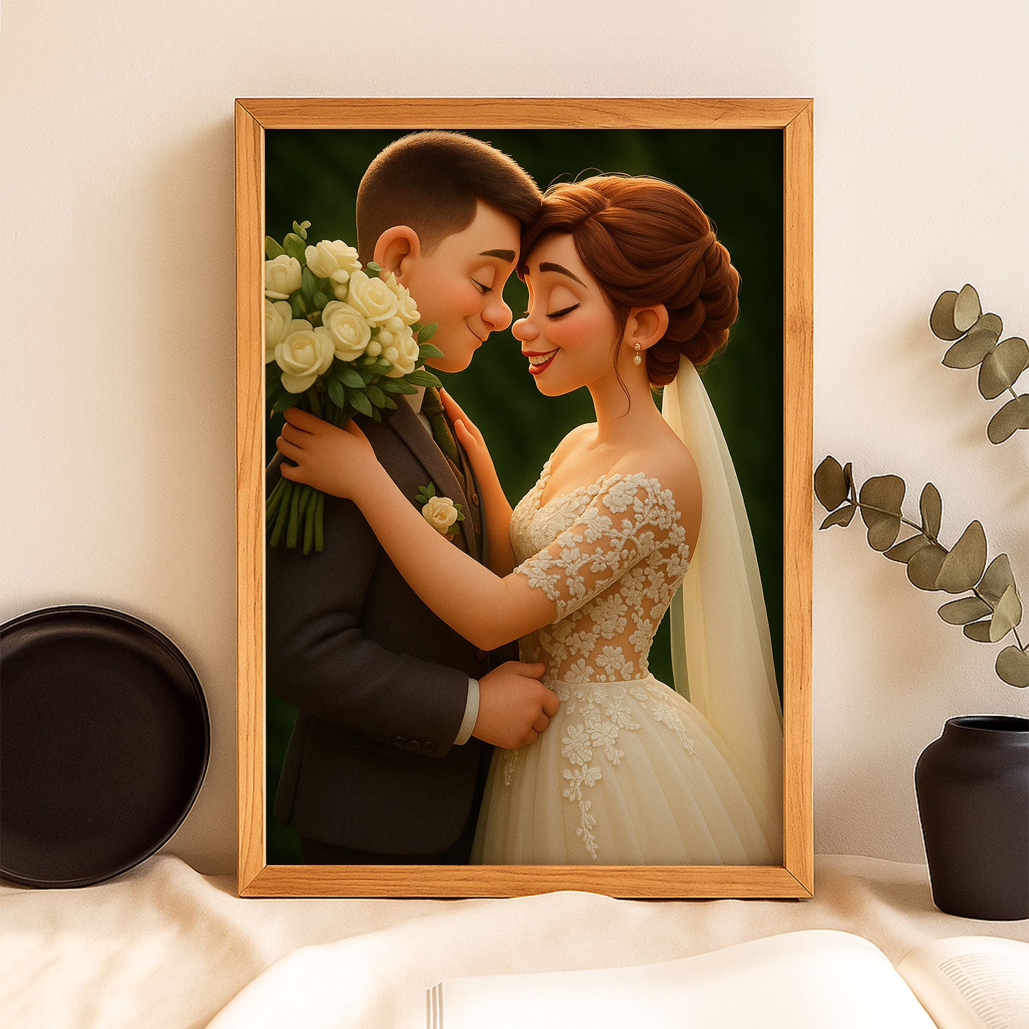 Charming Cartoon Wedding Artwork: Celebrating Love with a Cute Bride and Groom Illustration in a Whimsical Style
 - 1