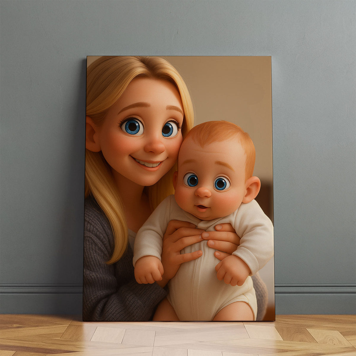 Adorable Mother and Baby Illustration in Charming Cartoon Style - Perfect Wall Art for Nursery Décor
 - 1