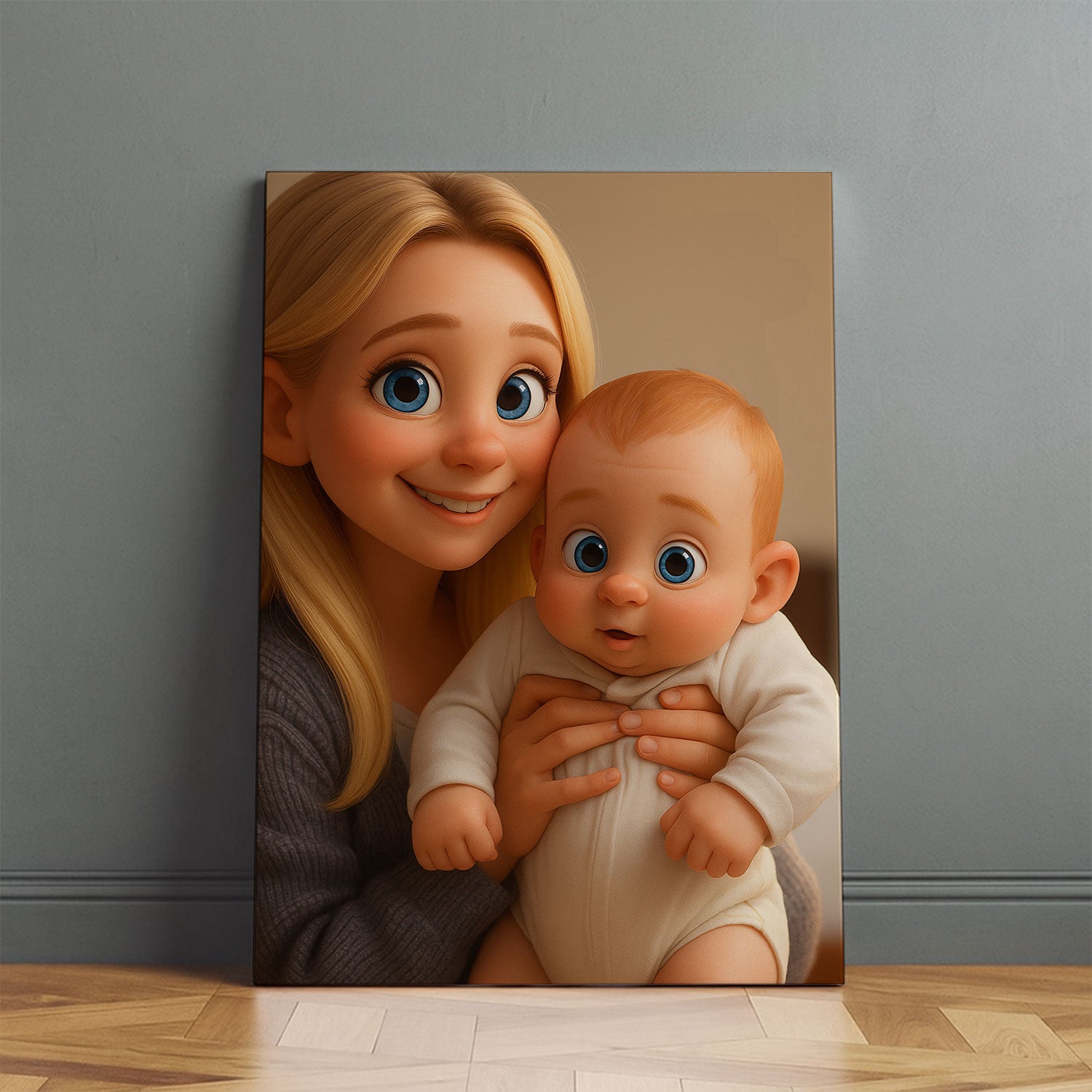 Adorable Mother and Baby Illustration in Charming Cartoon Style - Perfect Wall Art for Nursery Décor
 - 1