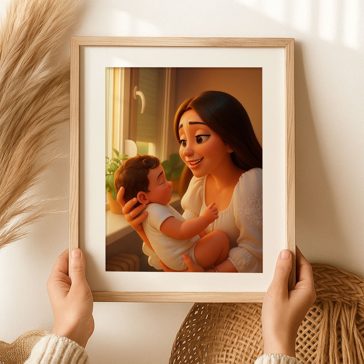 Whimsical Cartoon Portrait of a Grandmother and Granddaughter Embracing: Perfect Gift for Family Love and Memories
 - 1