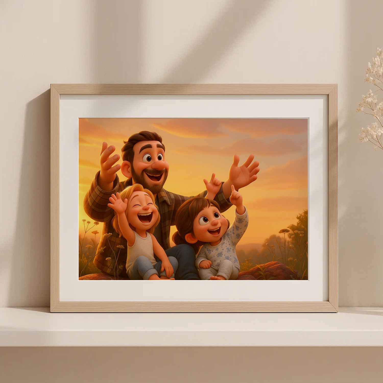 Heartwarming Mother-Daughter Embrace Artwork in Whimsical Cartoon Style - Perfect for Family Home Decor
 - 1