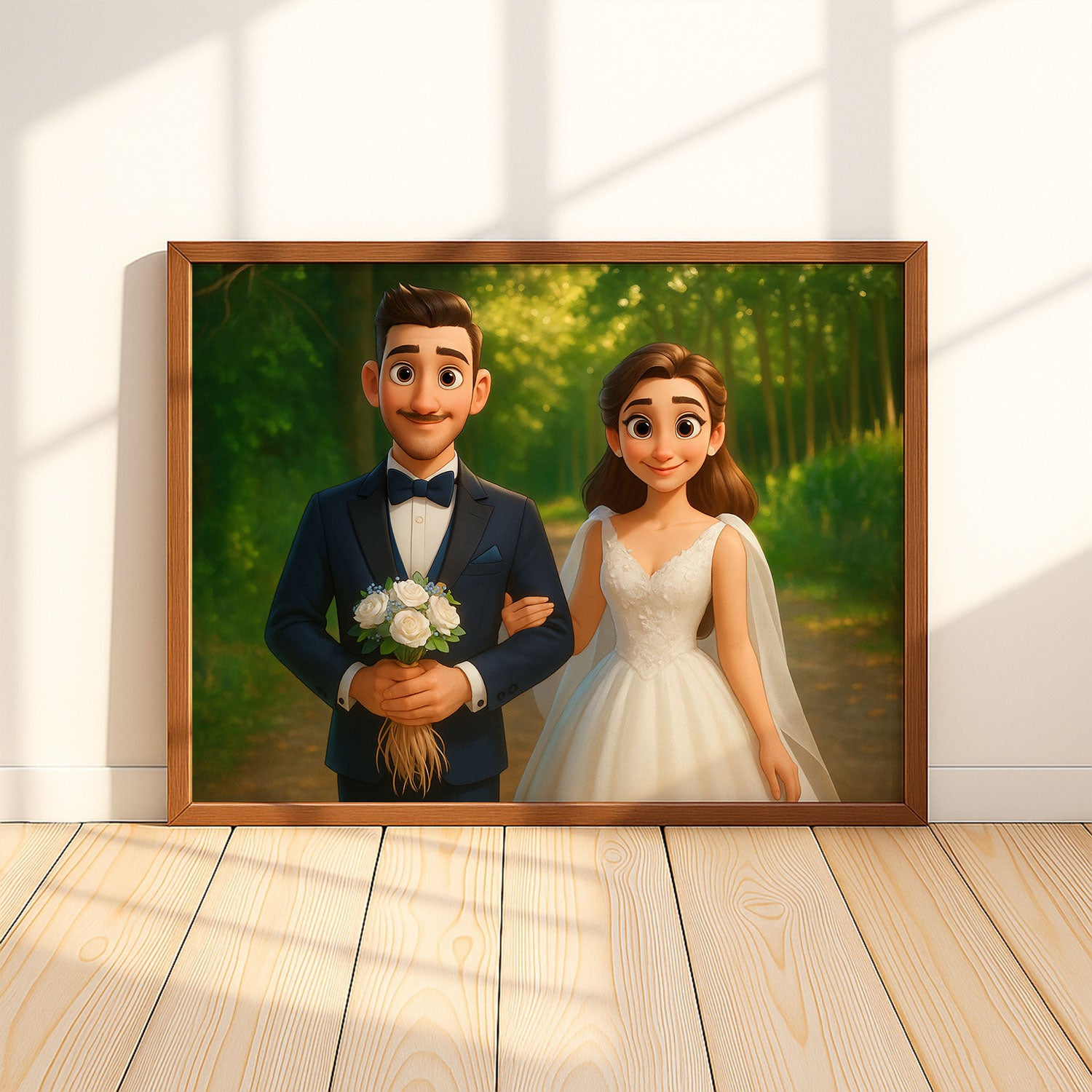 Charming Wedding Couple Art Print | Lovely Animated Style Portrait for Home Decor
 - 1