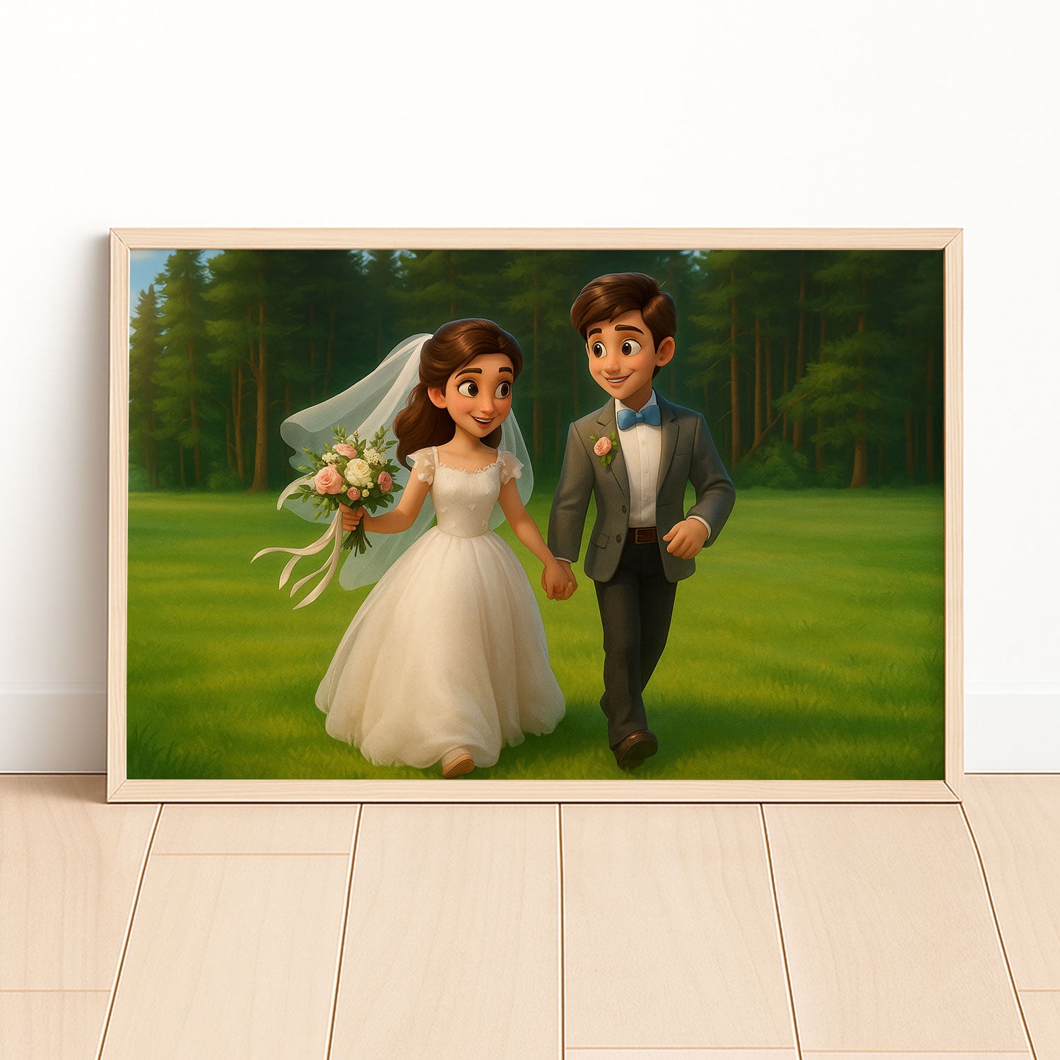Charming Cartoon Wedding Couples Art Print – Perfect Love and Joy Decor for Weddings and Anniversaries
 - 1