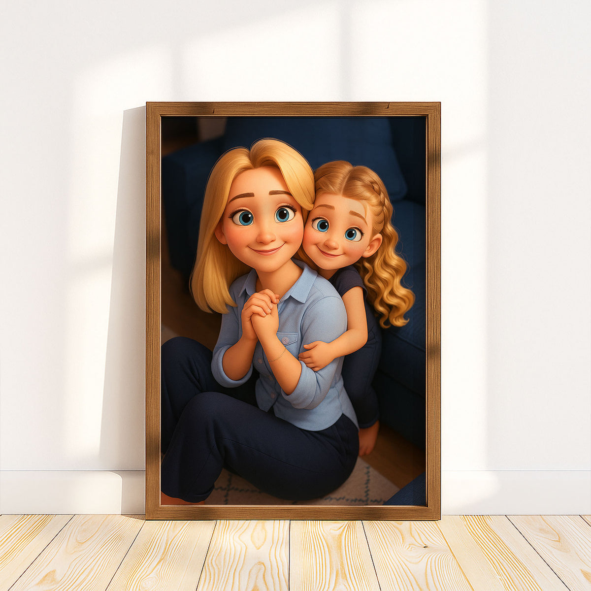 Charming Mother-Daughter Portrait in Vibrant Cartoon Style - Perfect Home Décor for Family Lovers
 - 1