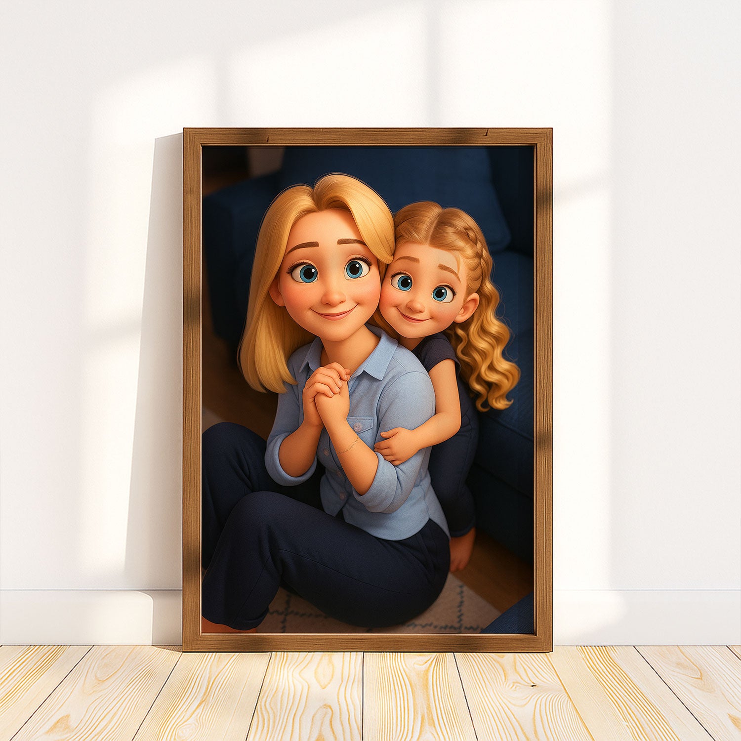 Charming Mother-Daughter Portrait in Vibrant Cartoon Style - Perfect Home Décor for Family Lovers
 - 1