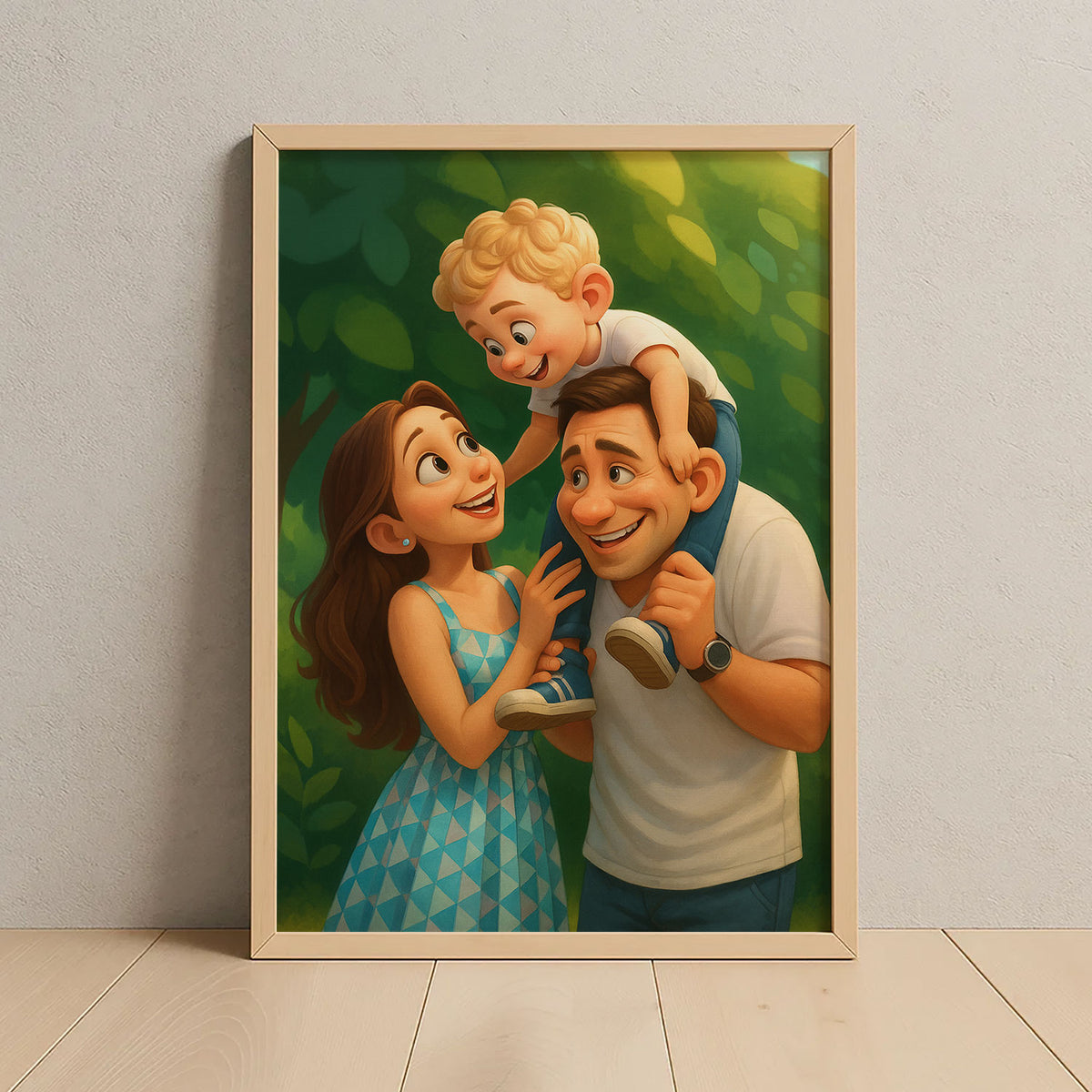 Charming Cartoon Family Portrait of Mother and Daughter Embracing in Joyful Moment
 - 1