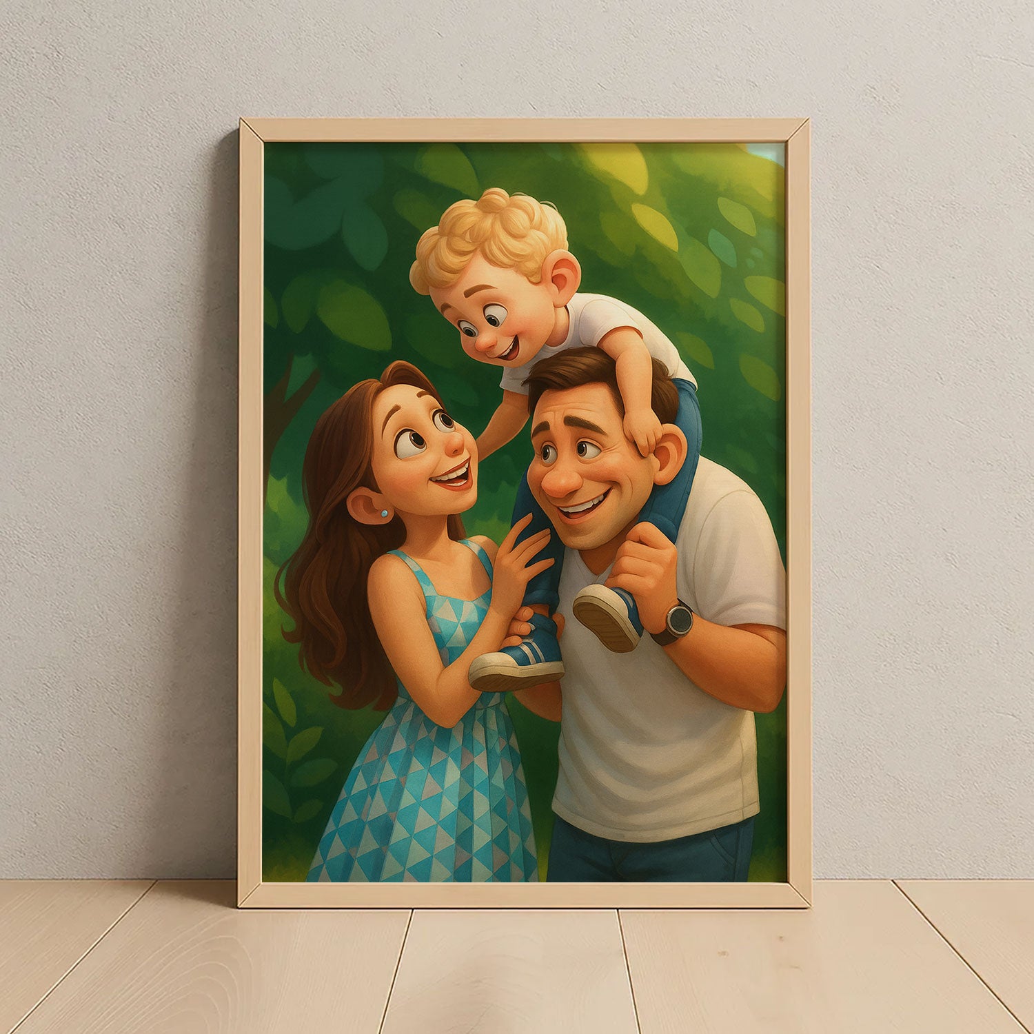 Charming Cartoon Family Portrait of Mother and Daughter Embracing in Joyful Moment
 - 1