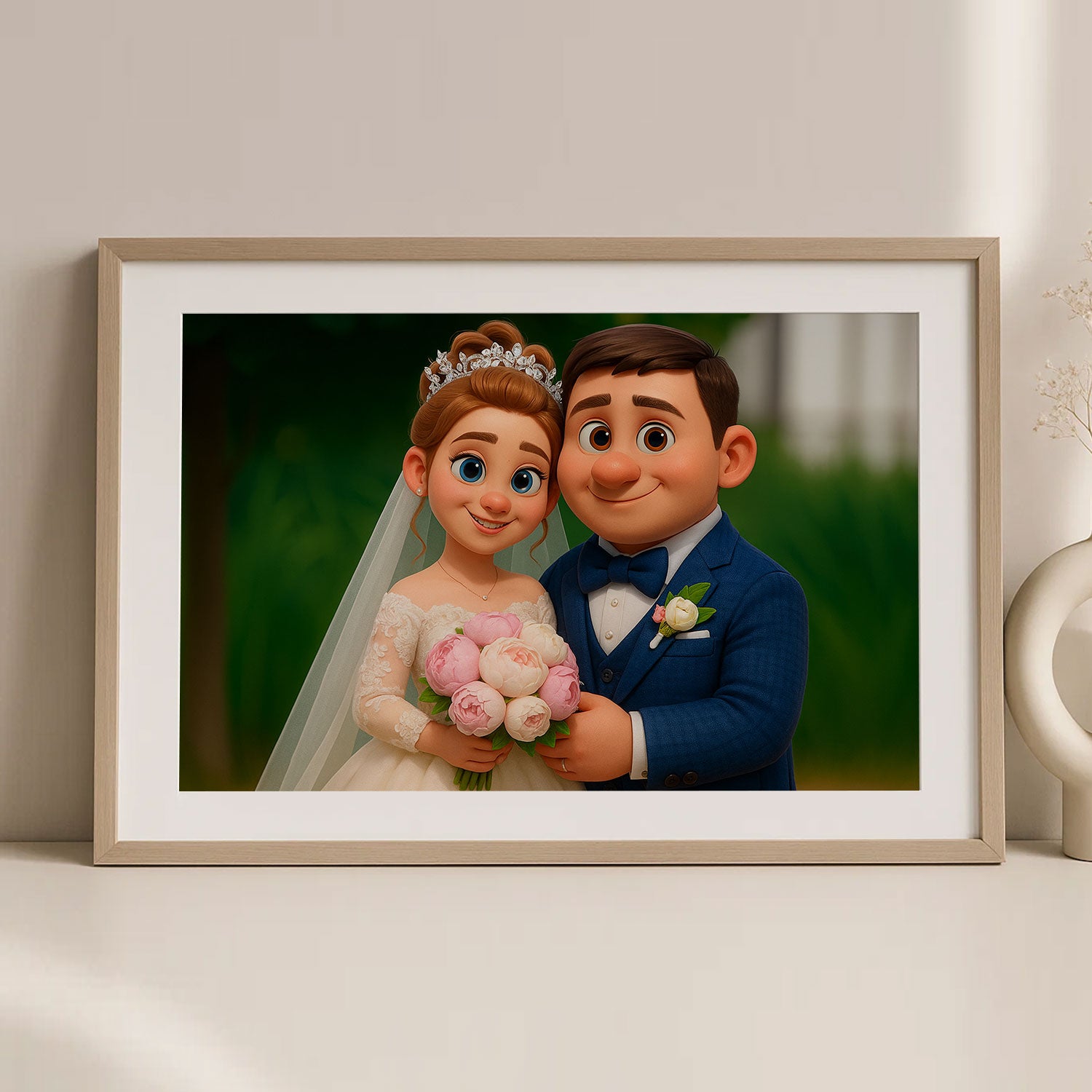 Charming Cartoon Wedding Art Print Featuring Happy Couple - Perfect Home Decor for Newlyweds
 - 1