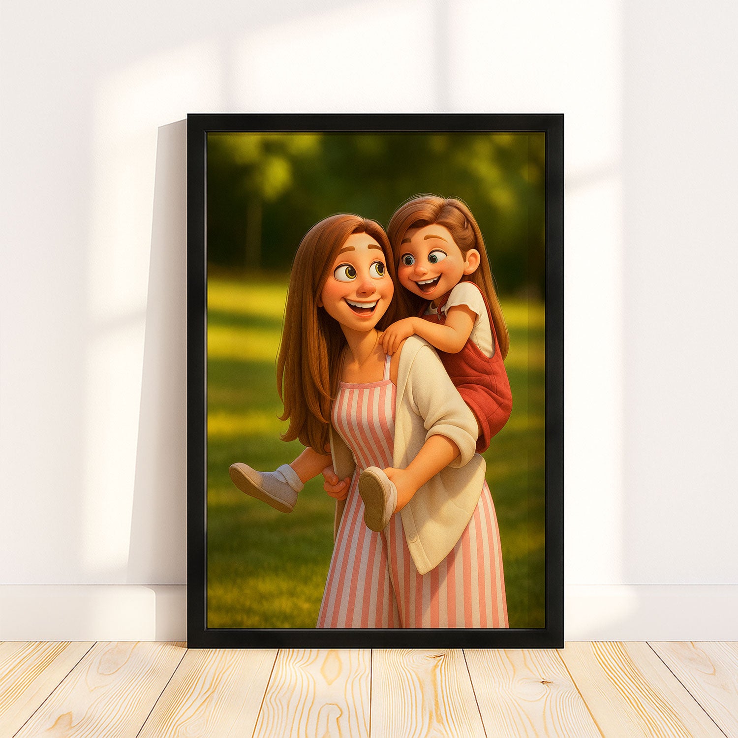 Heartwarming Family Portrait Art Print in Vibrant Cartoon Style - Perfect for Kids' Rooms and Family Spaces
 - 1
