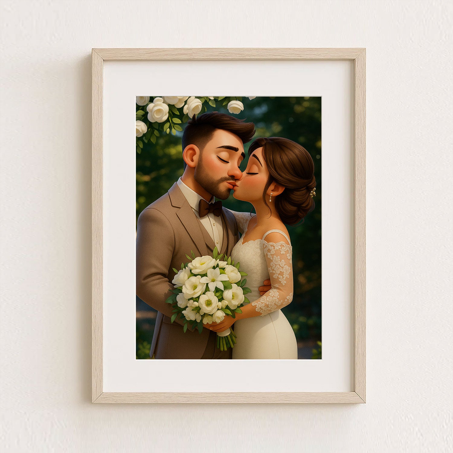 Charming Animated Wedding Portrait of a Happy Couple – Perfect for Home Decor & Gift Ideas
 - 1