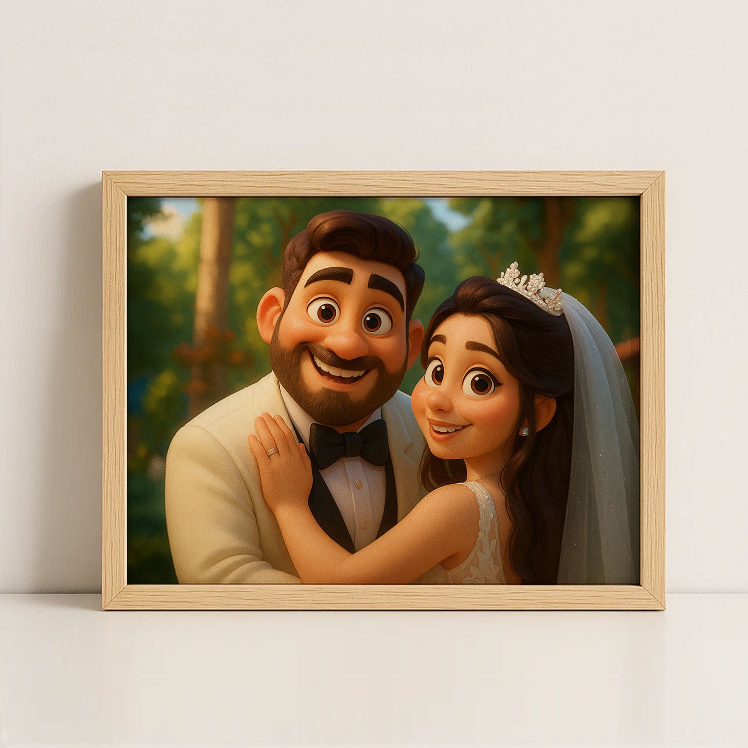 Charming Animated Wedding Portrait: Whimsical Couple Embracing Love and Joy
 - 1