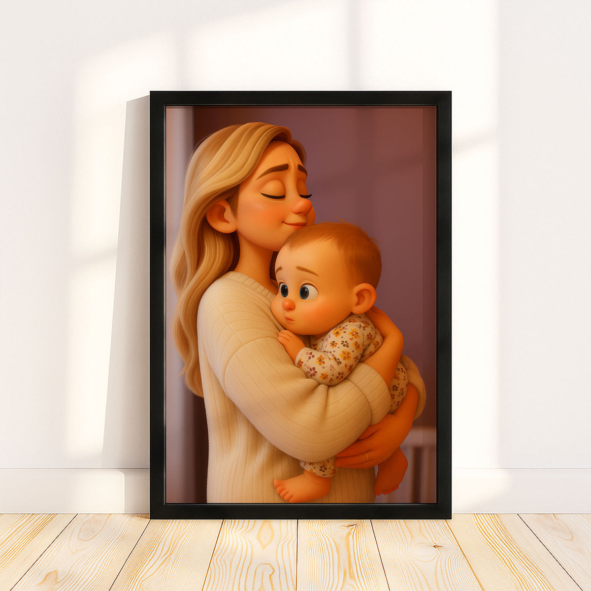 Heartwarming Mother and Baby Cartoon Art Print – Perfect Nursery Decor for a Cozy and Stylish Home
 - 1