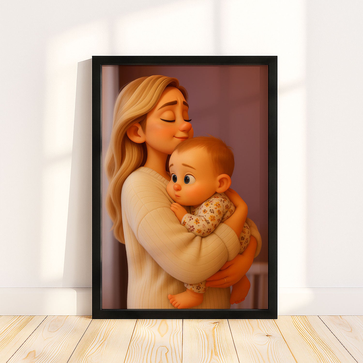 Heartwarming Mother and Baby Cartoon Art Print – Perfect Nursery Decor for a Cozy and Stylish Home
 - 1
