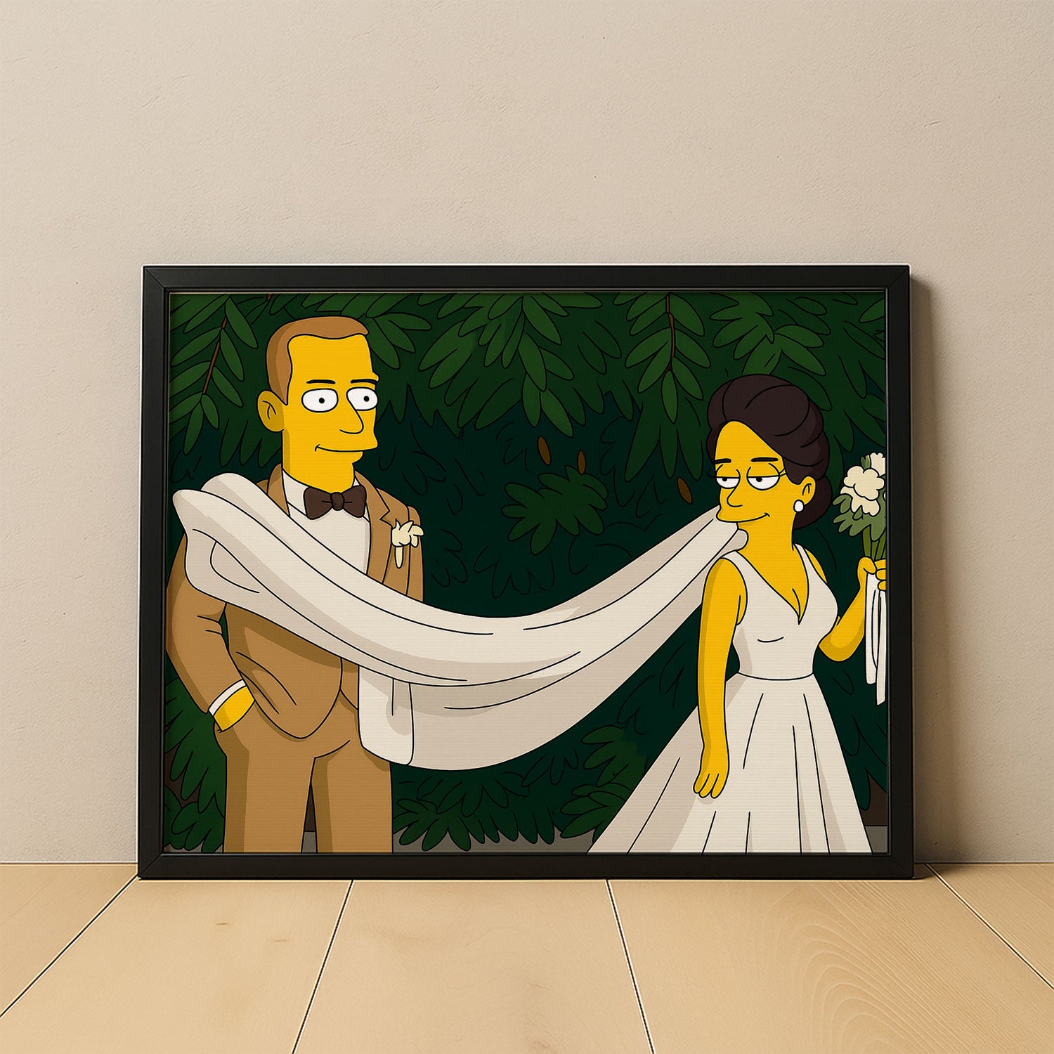 Charming Simpsons Wedding Art Print – Celebrate Love with Fun Cartoon Style Decor!
 - 1